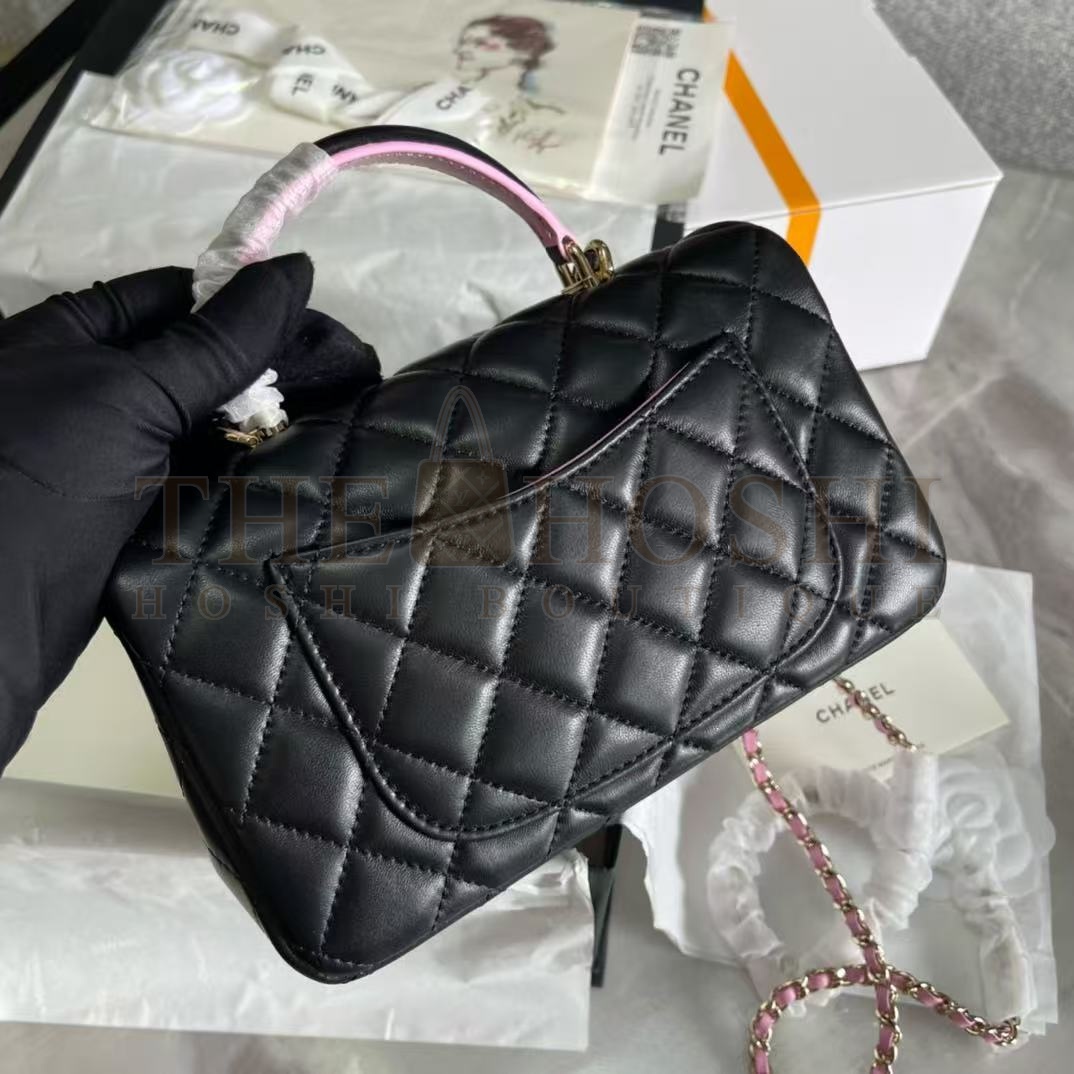 Ch**el Mini Rectangular Flap Bag withTop Handle Black and Pink Inside Master Quality