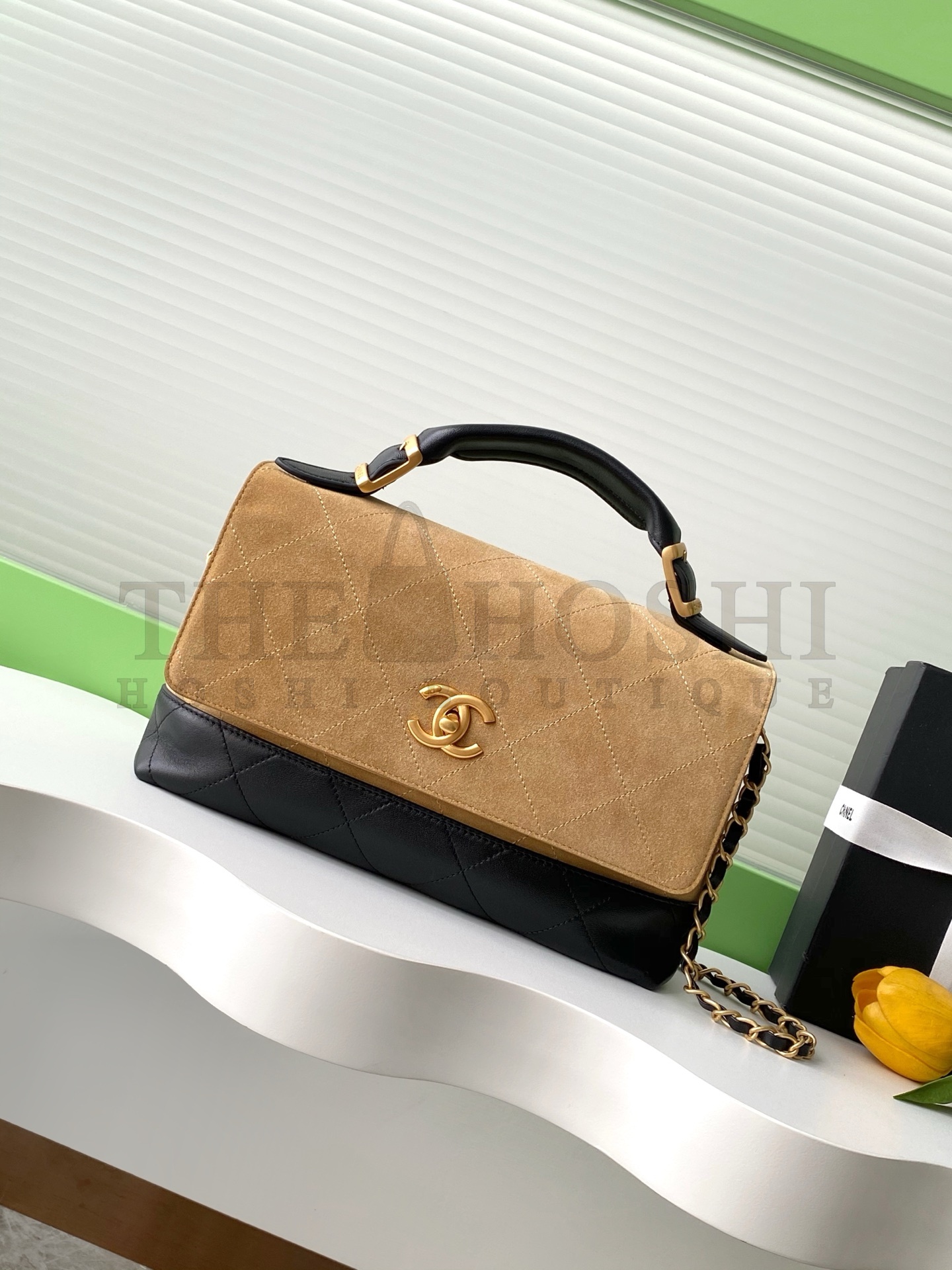 Ch**el AS5637 Top Handle Flap Bag Deer Suede Leather 18x29x8cm Master Quality