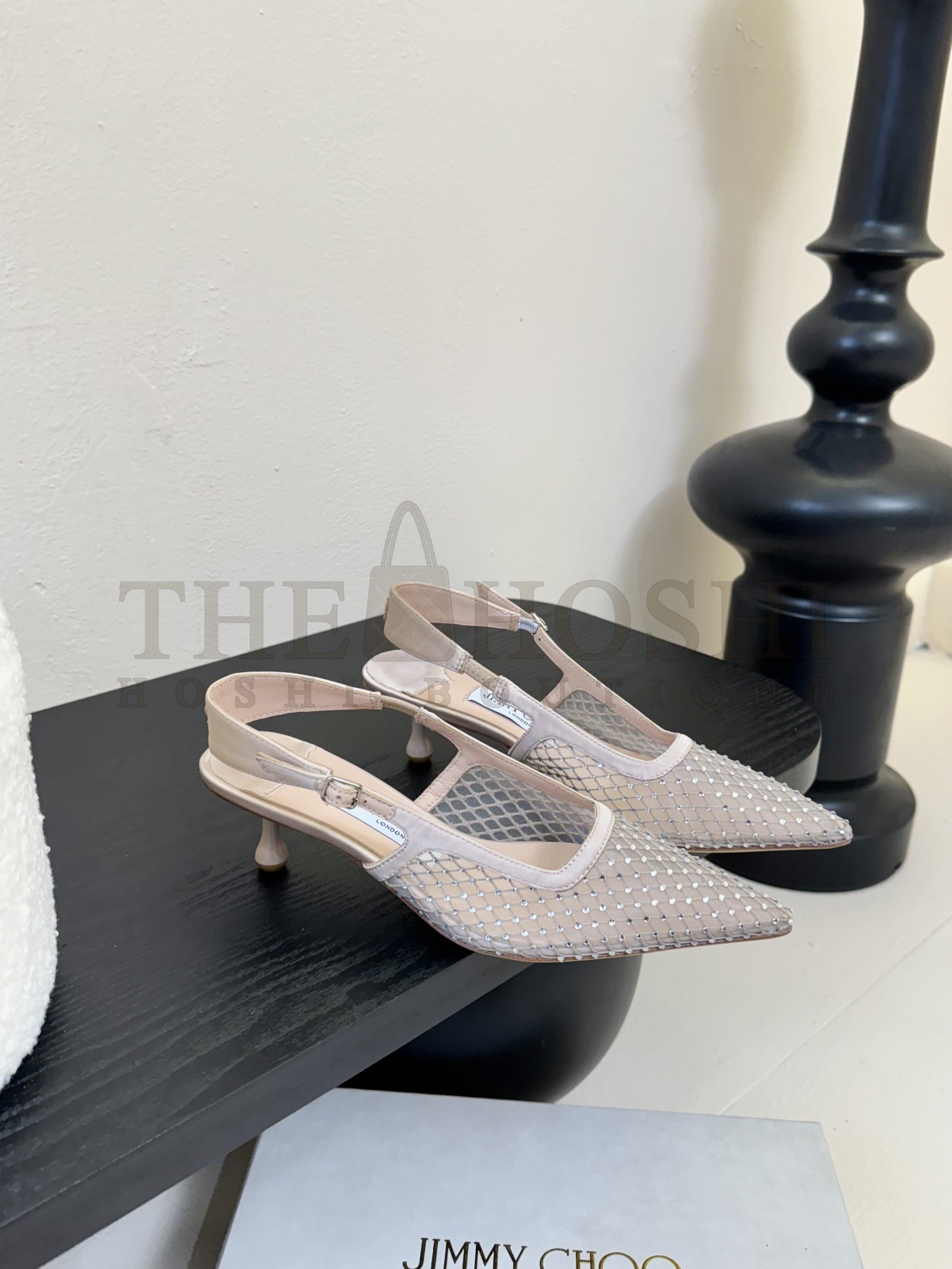 J1m*y Ch00 Jc Crystal Mesh Pointed Slingback Heels Master Quality