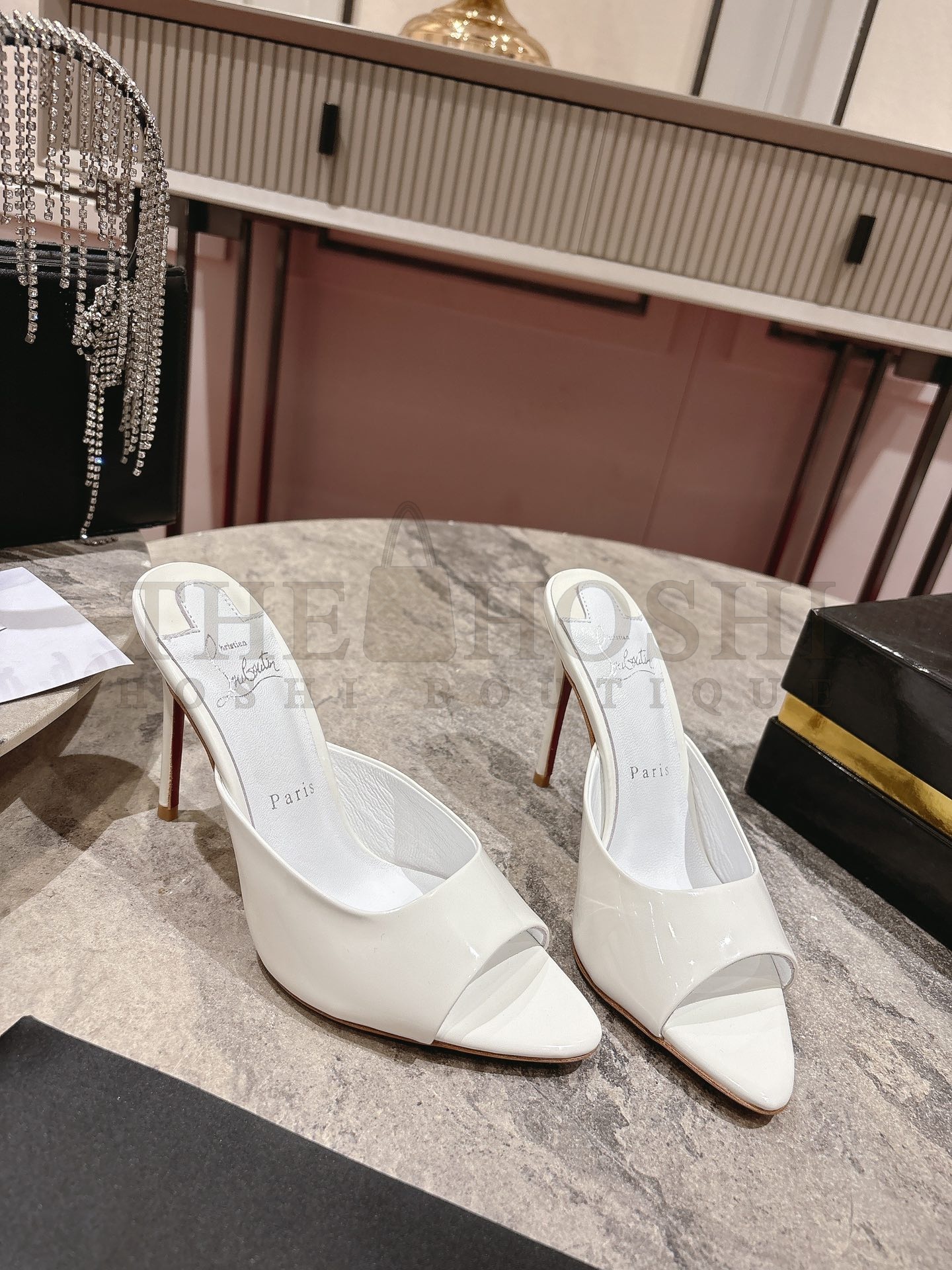 CL Chr1st1an Louboutin Pointed Heels Toe Mule 10cm White Calfskin Leather Master Quality