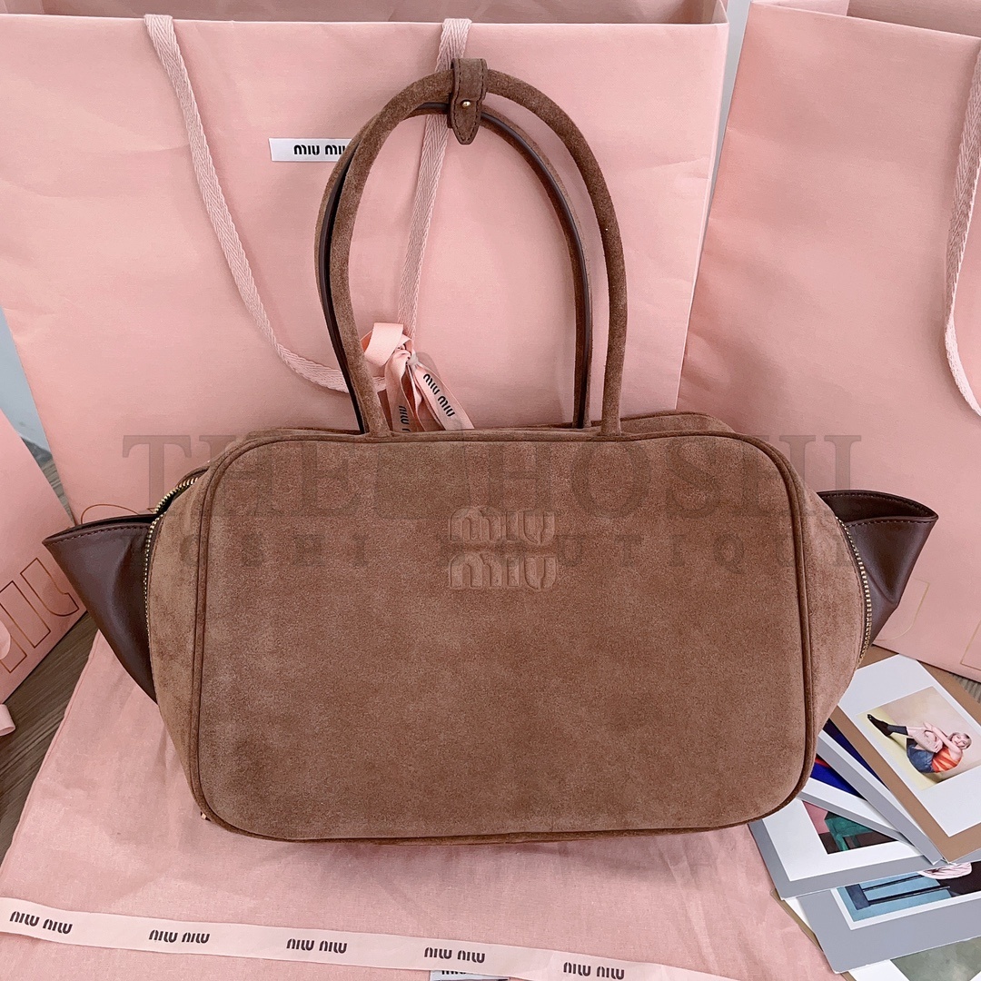 Miu Miu M1um1u Suede Office Tote Bag Brown Suede Leather 34x23x12cm 5BB117 Master Quality