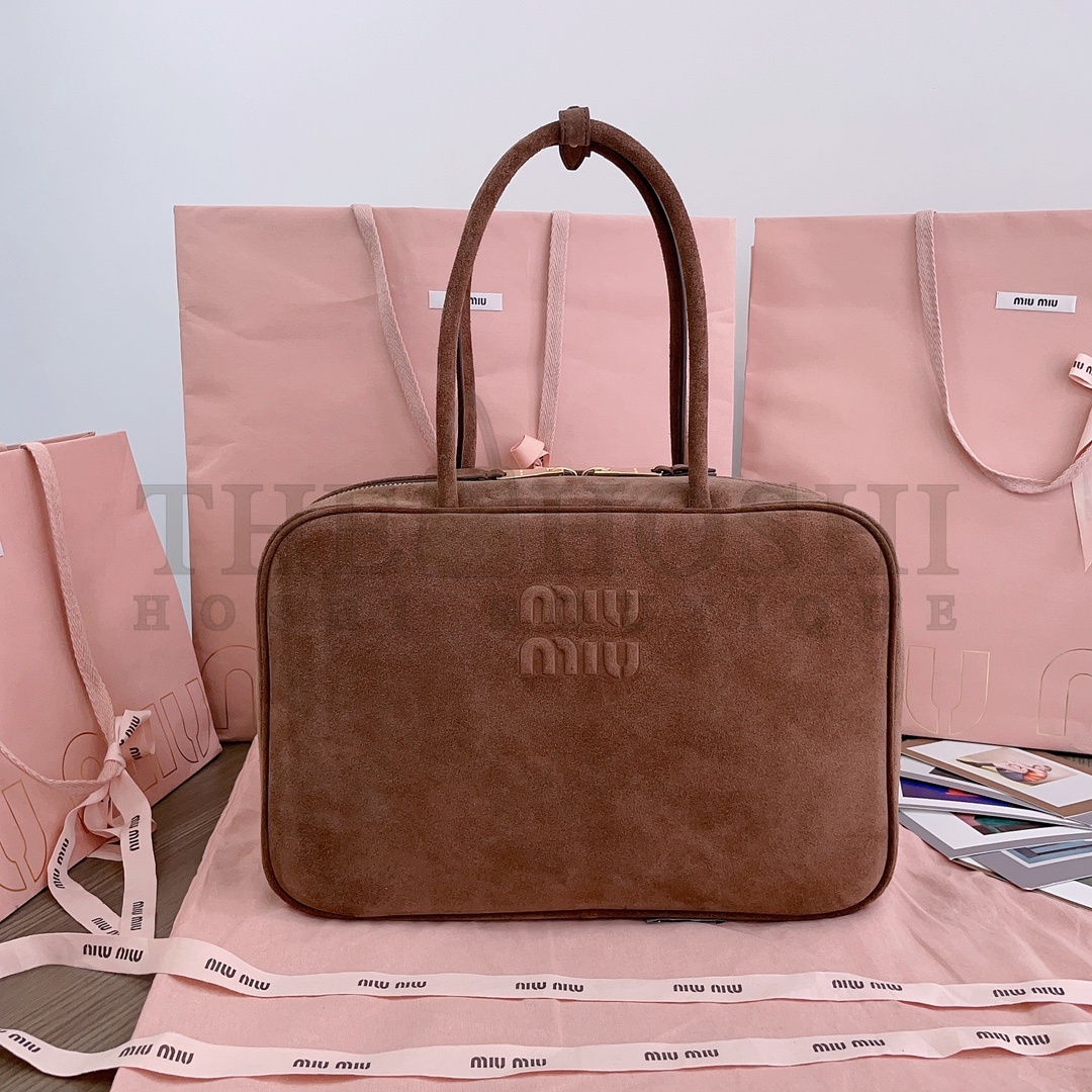 Miu Miu M1um1u Suede Office Tote Bag Brown Suede Leather 34x23x12cm 5BB117 Master Quality