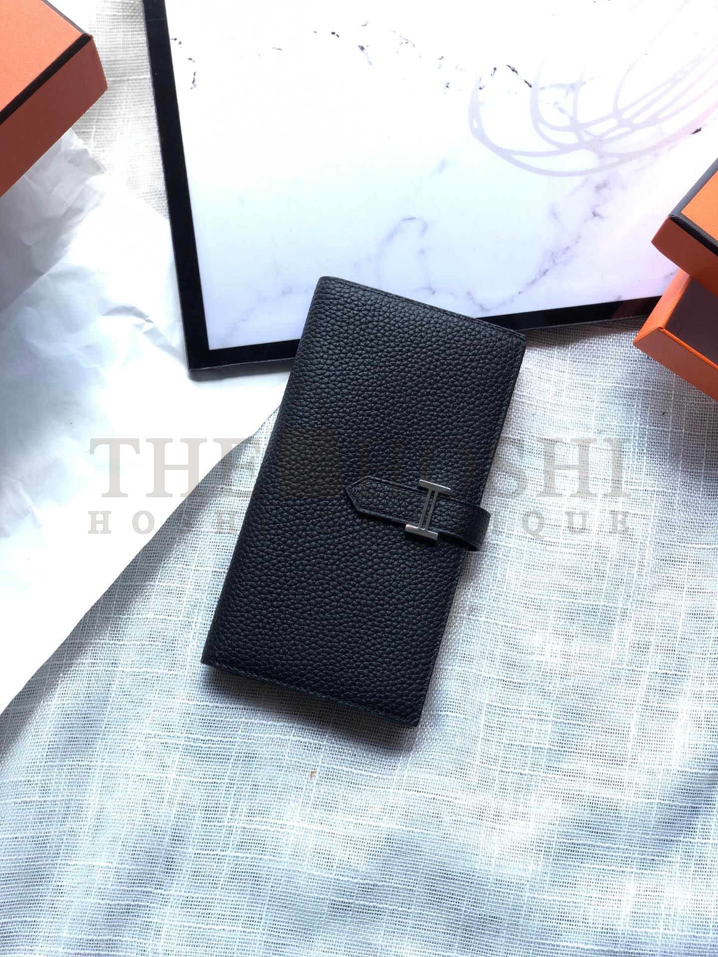 H**me5 H Bearn Long Wallet 17.5x9.5cm Black Togo Leather Master Quality