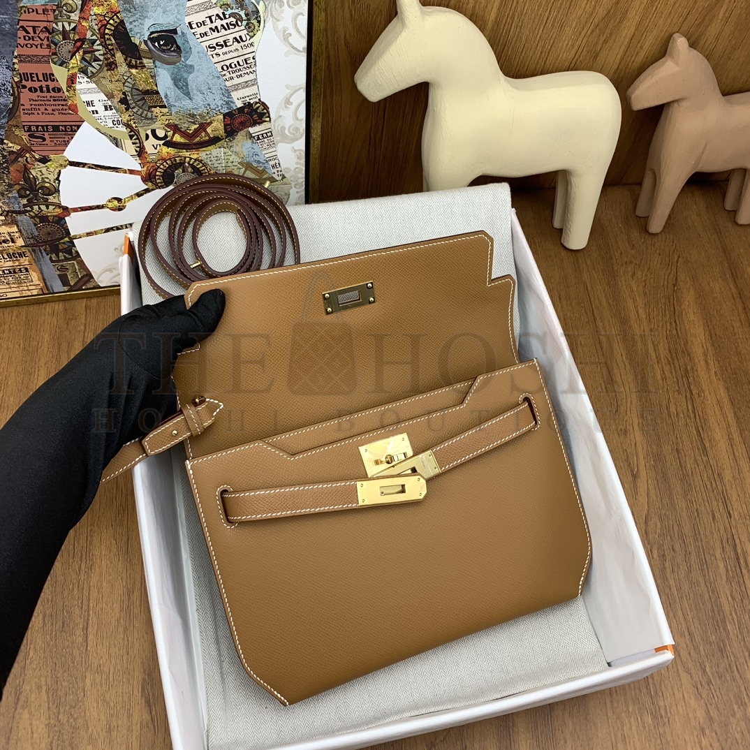 H**me5 Kelly Depeches 25 Pouch in Sesame Epsom Calfskin Master Quality