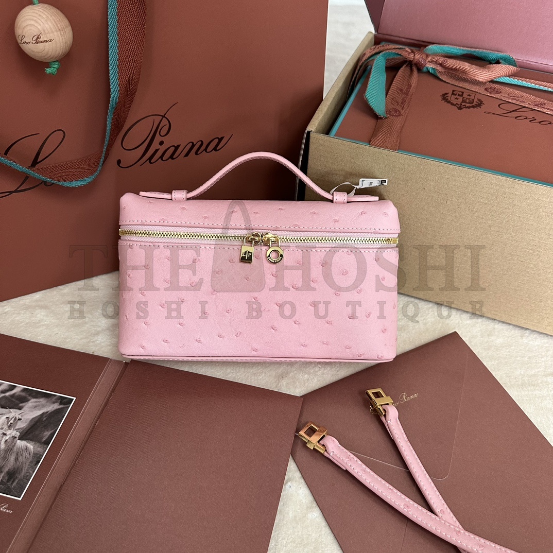 L0r0 P1ana LP L19 Extra Pocket Ostrich Leather Clutch Crossbody Bag 19x6.5x11cm Master Quality