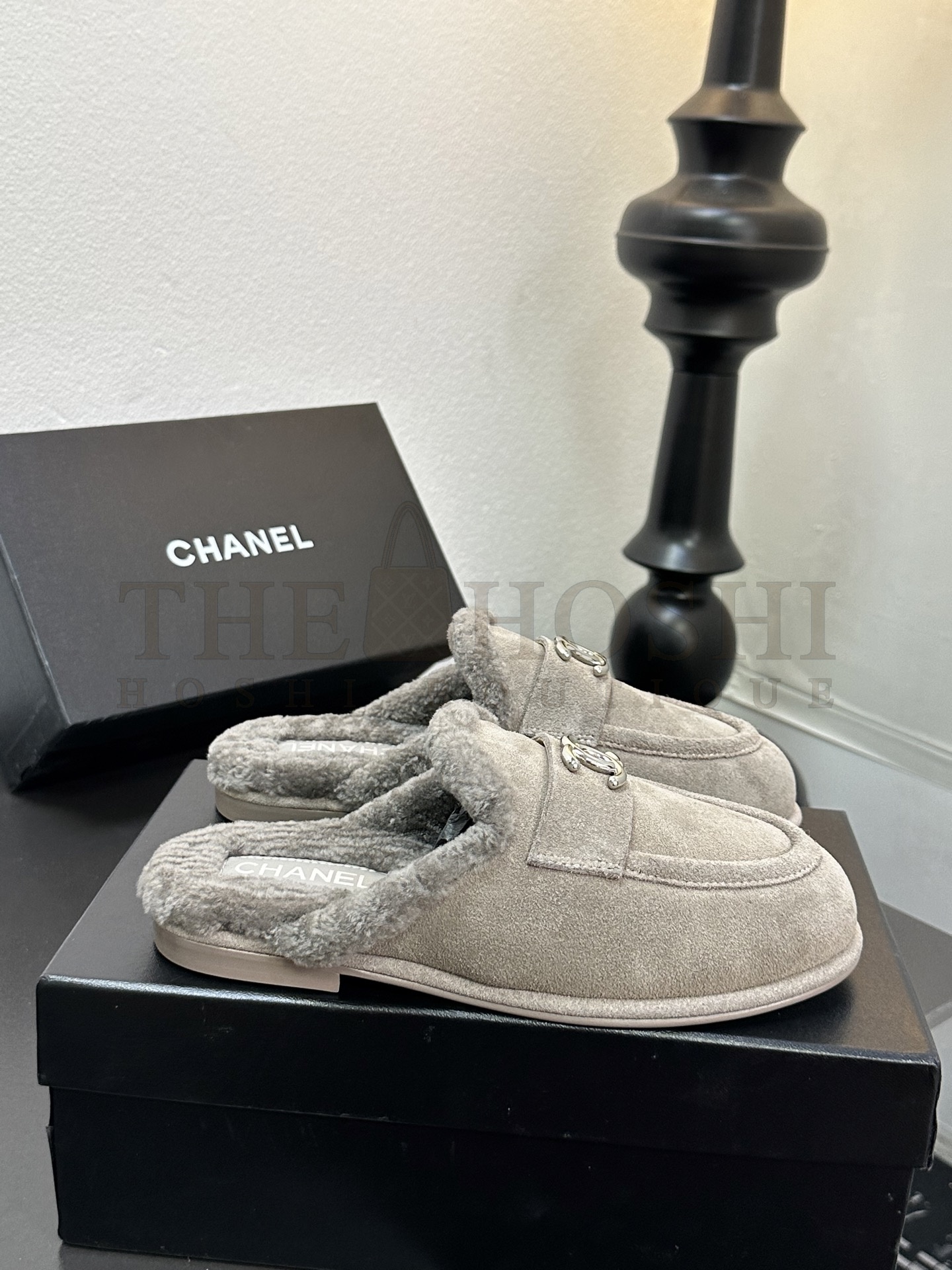 Ch**el CH 25K Fur Mule Slippers Suede Leather Shearling Lined 35-41 Master Quality