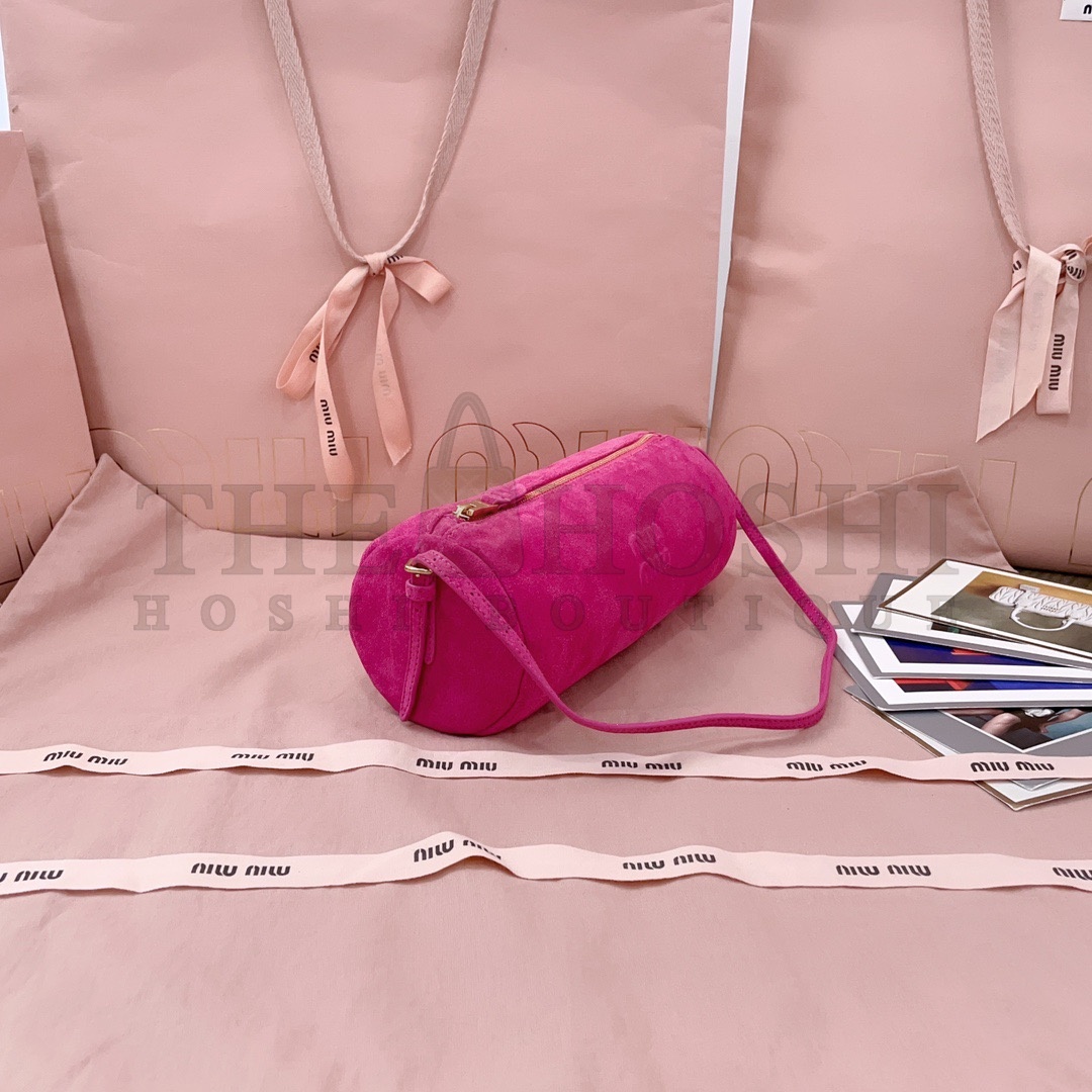 Miu Miu M1um1u Cylinder Shoulder Bag Suede Leather Pink 22x9x9cm 5NE851 Master Quality