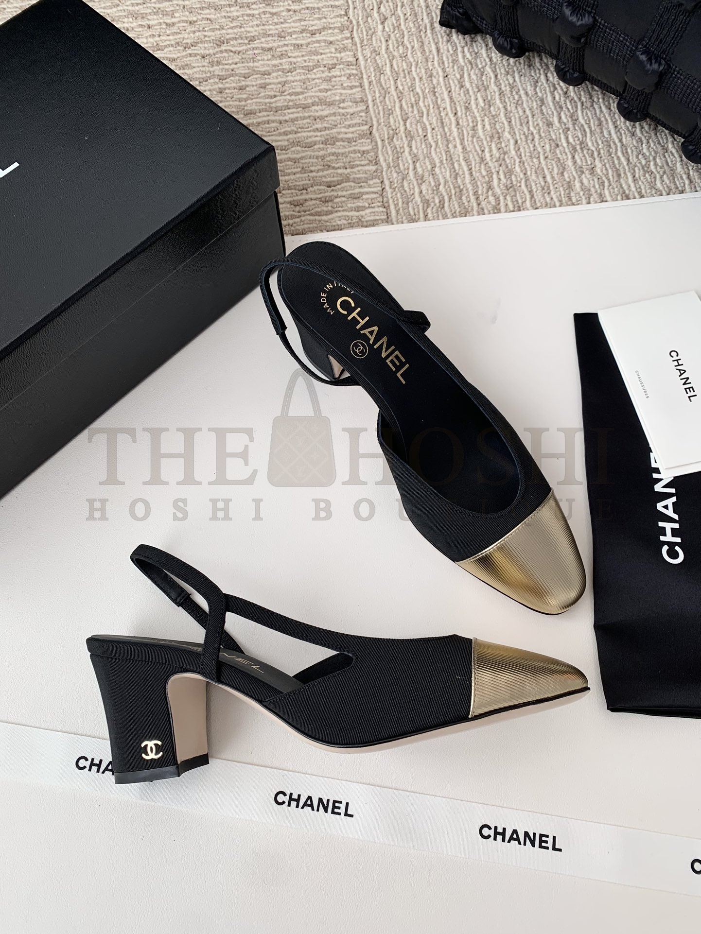 Ch**el Slingback Two-Tone Chunky Heel Sandals Lambskin Leather 6cm Heel Size 35–41 Master Quality