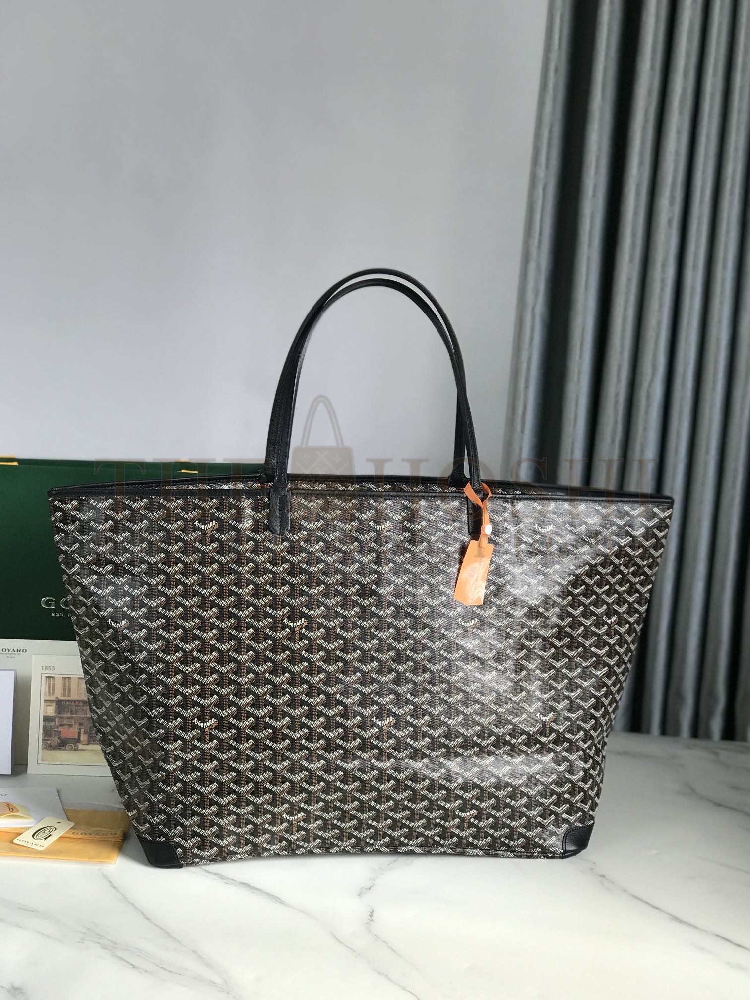 G09ard G09ard Artois GM Large Tote Bag Black Brown Coated Canvas Leather Trim Top Handle   Base Size 30*23.5*13cm/35cm*27cm*14cm Master Quality