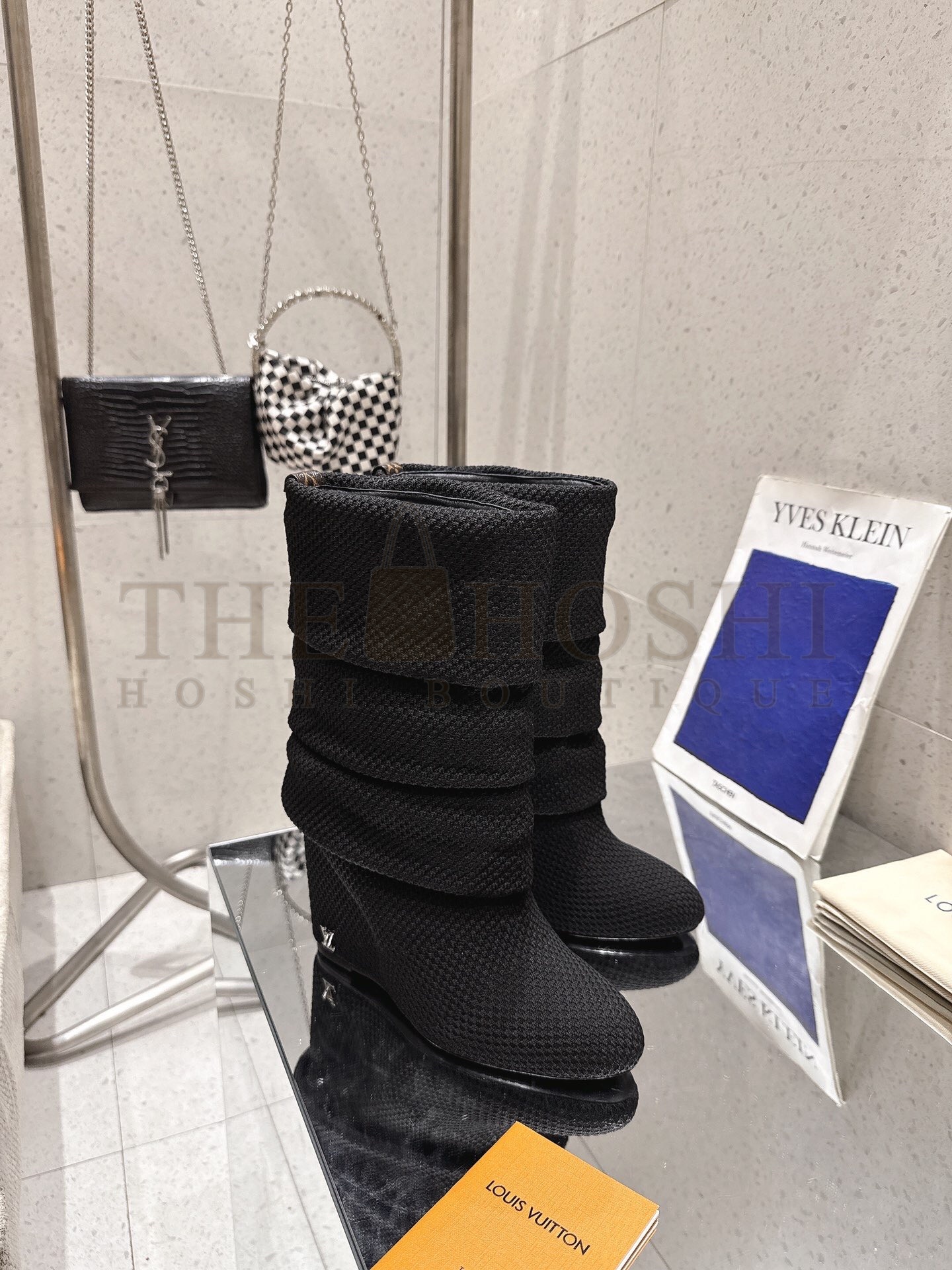 L0vis Vvtt0n LV x Pharrell Williams Summer 2025 Crystal Knit High Heel Boots 9cm Master Quality