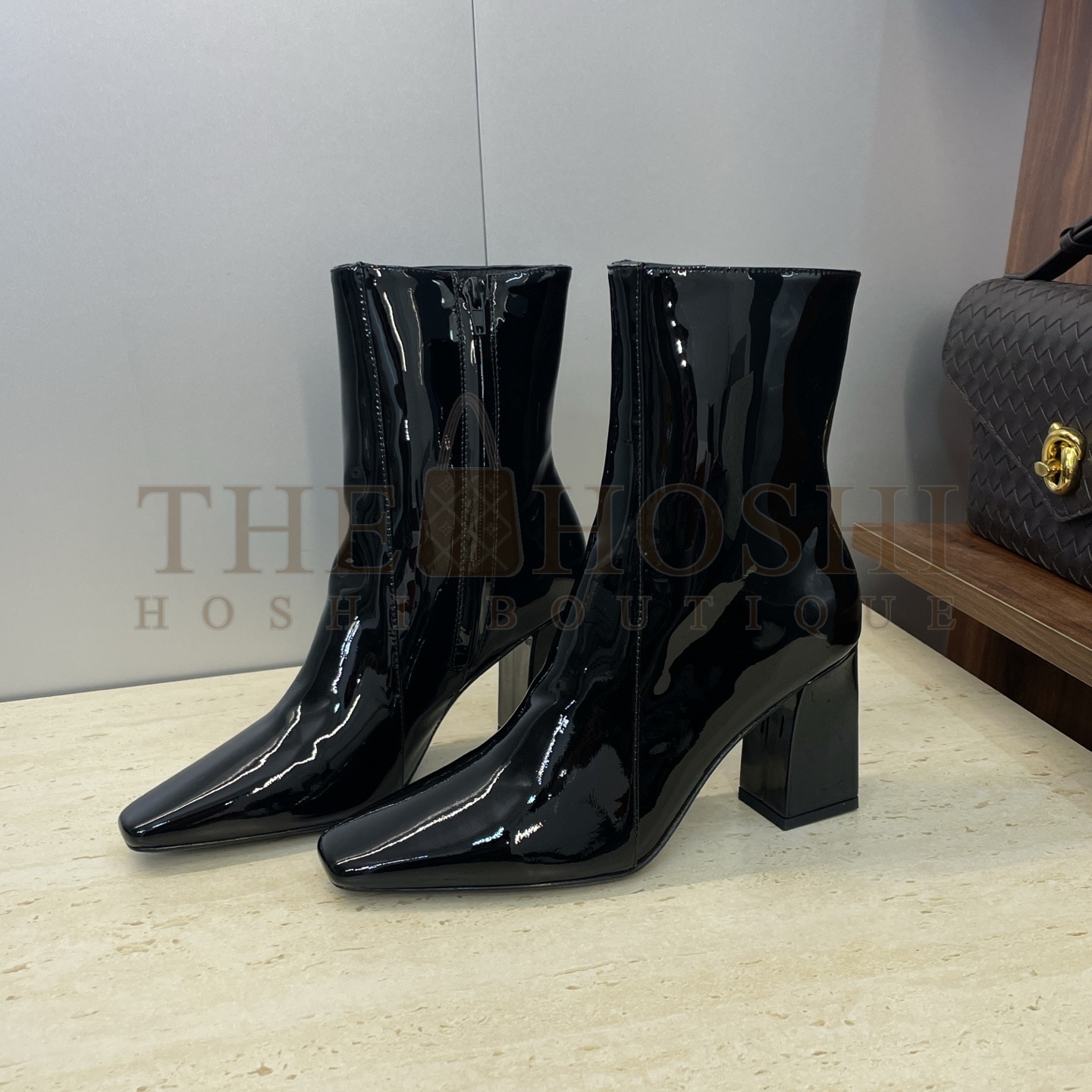 Sa1nt Lau*nt Y51 Logo Square-Toe High-Heel Equestrian Ankle Boots – Burgundy Leather Master Quality