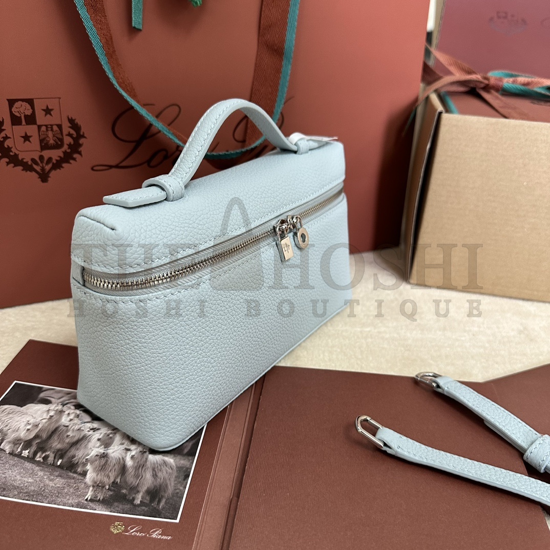 L0r0 P1ana LP L19 Extra Pocket Ostrich Leather Clutch Crossbody Bag 19x6.5x11cm Master Quality
