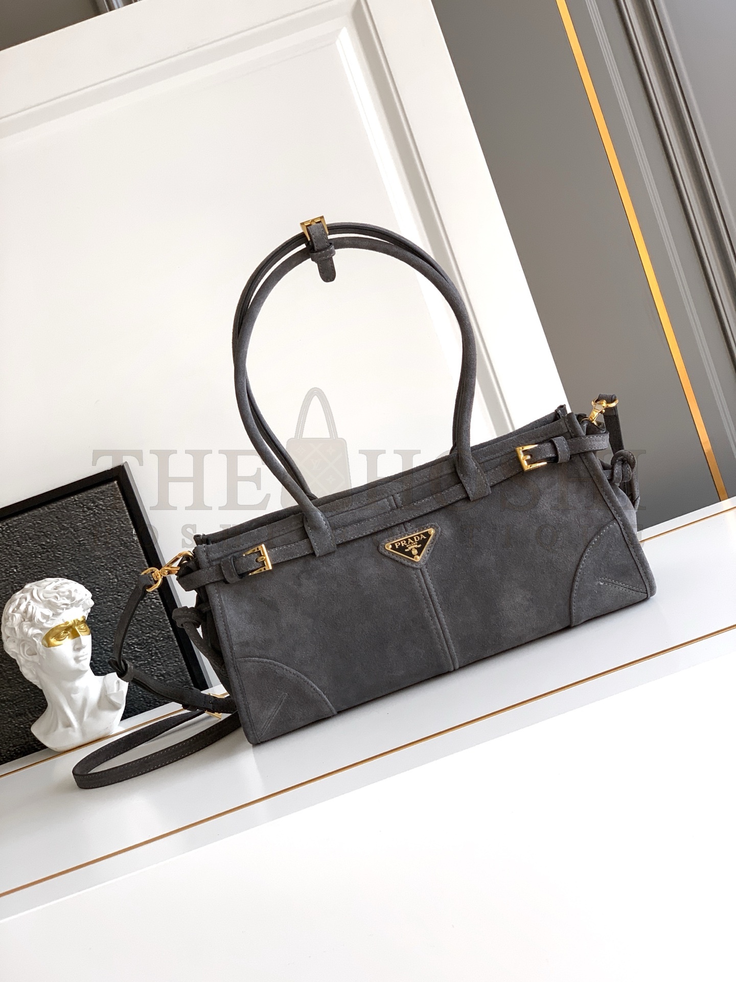 Pra*a PR Vintage Suede Top Handle Shoulder Bag 32x15.5x12cm 1BA426 Master Quality