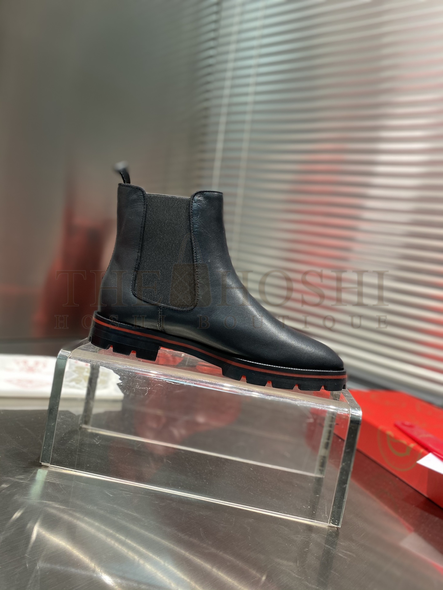 Chr1st1an Louboutin CL Wheel Tread Glossy Black Calfskin Chelsea Boots Men 39-47 Master Quality