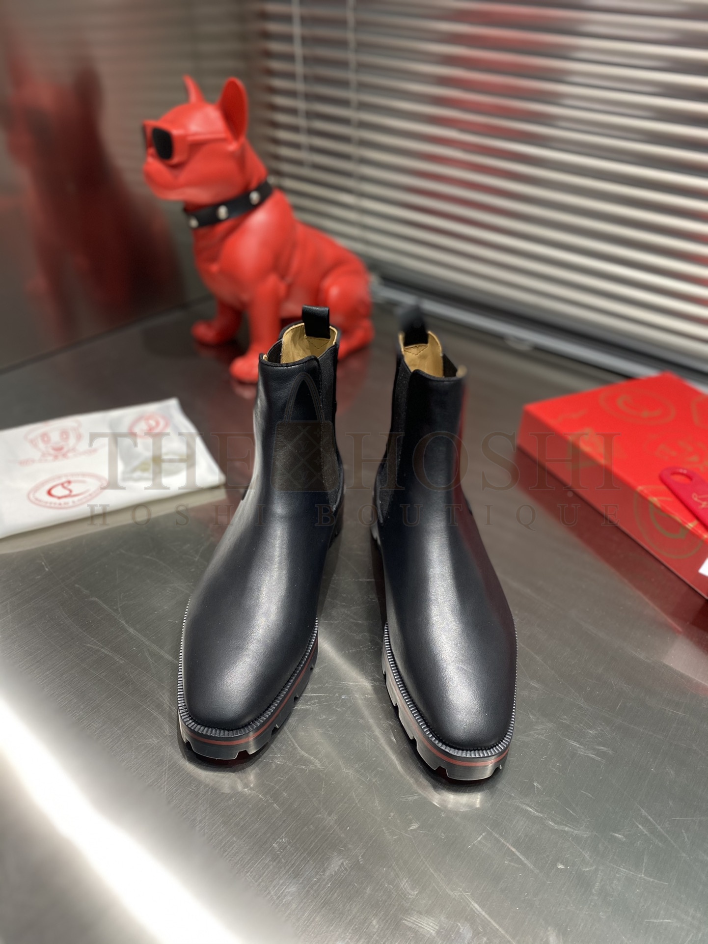 Chr1st1an Louboutin CL Wheel Tread Glossy Black Calfskin Chelsea Boots Men 39-47 Master Quality