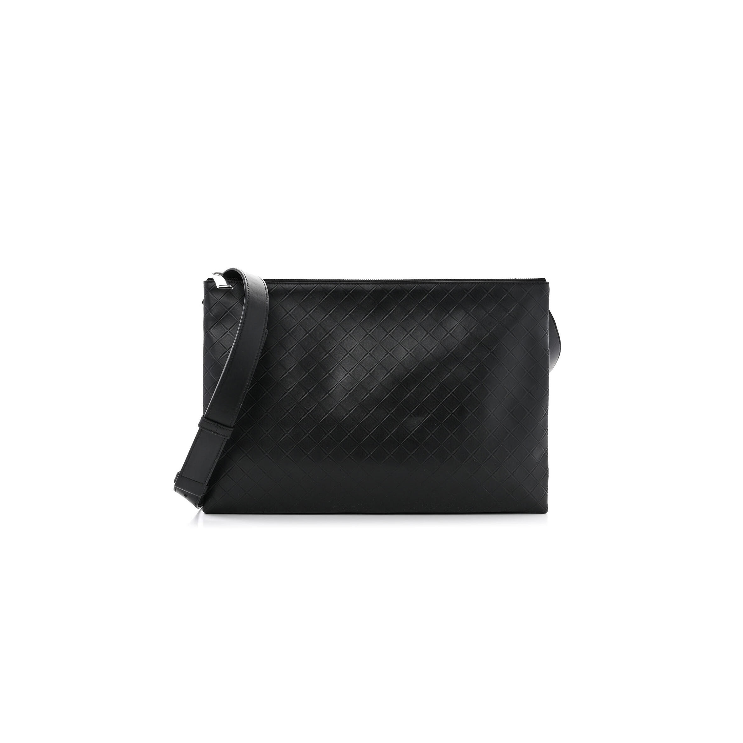 B0tt*ga Ven*ta INTRECCIATO EMBOSSED TRIPLE ZIP MESSENGER BAG BLACK (38*25*5cm) Master Quality