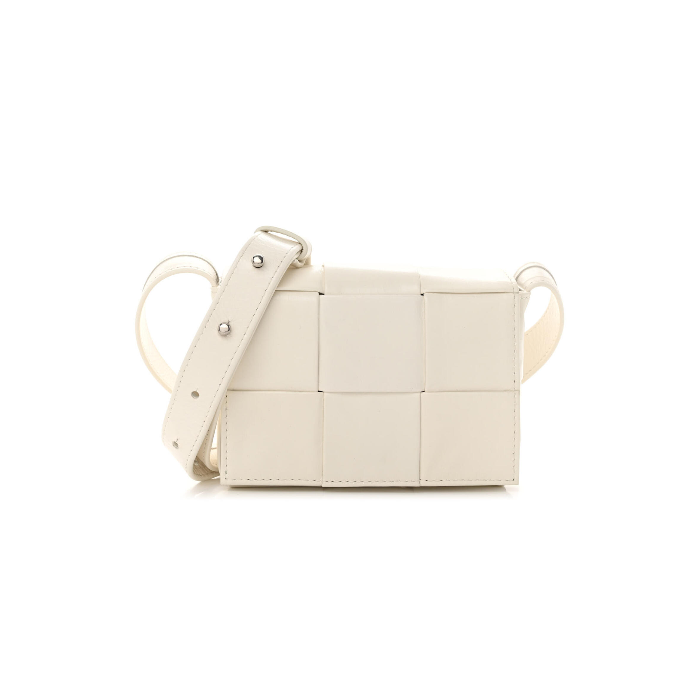 B0tt*ga Ven*ta LAMBSKIN MAXI INTRECCIATO EXTRA MINI CASSETTE CROSSBODY BAG WHITE  (13*9*4cm) Master Quality