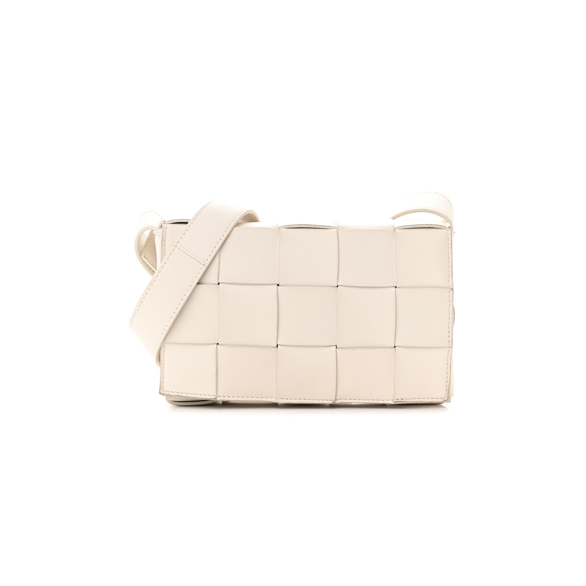 B0tt*ga Ven*ta LAMBSKIN MAXI INTRECCIATO SMALL CASSETTE CROSSBODY BAG WHITE  (19*12*4cm) Master Quality