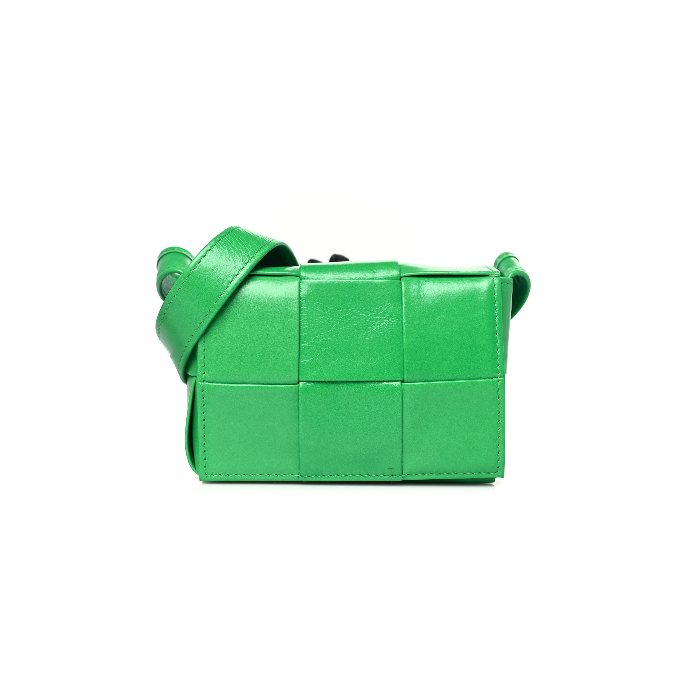 B0tt*ga Ven*ta CRINKLED LAMBSKIN MAXI INTRECCIATO EXTRA MINI CASSETTE CROSSBODY BAG PARAKEET  (13*8*4cm) Master Quality