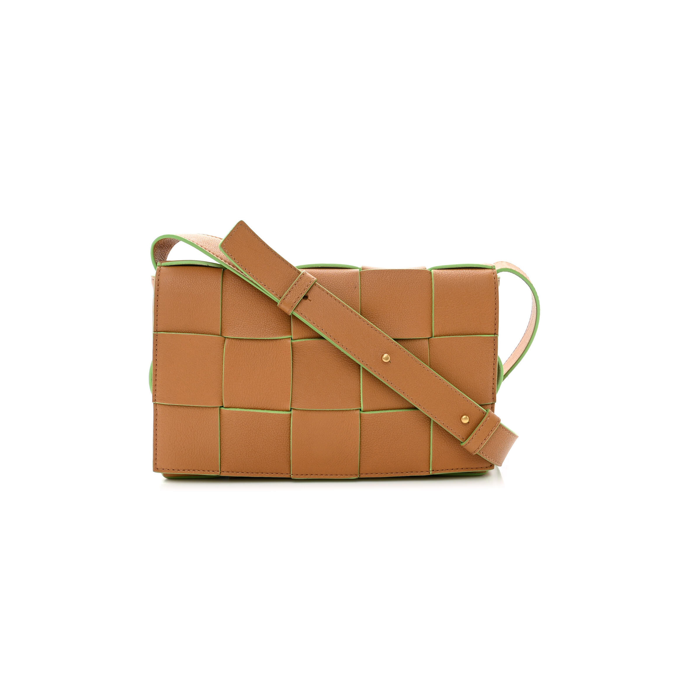 B0tt*ga Ven*ta GRAINED CALFSKIN MAXI INTRECCIATO CASSETTE CROSSBODY BAG CARAMEL PISTACHIO (23*15*5.5cm) Master Quality