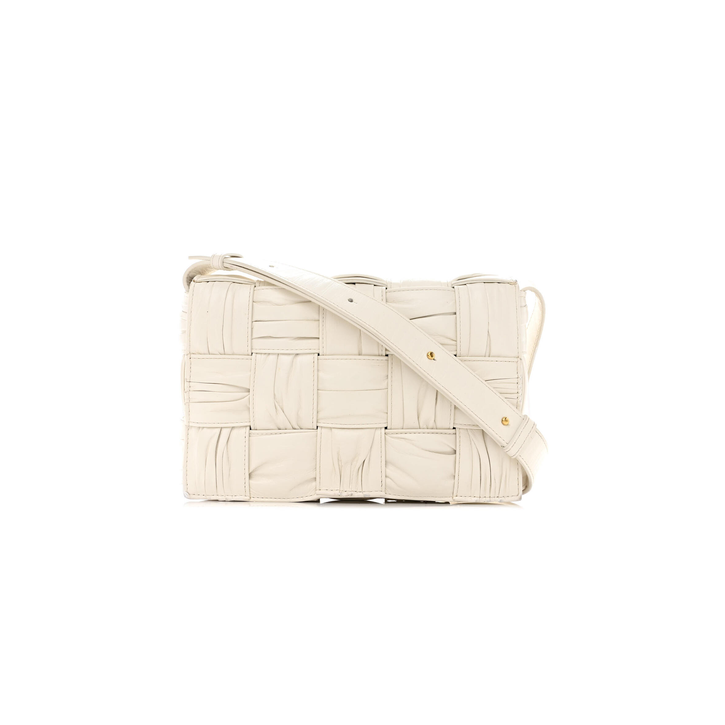 B0tt*ga Ven*ta CALFSKIN INTRECCIO PLISSE CASSETTE CROSSBODY BAG WHITE  (24*16*8cm) Master Quality