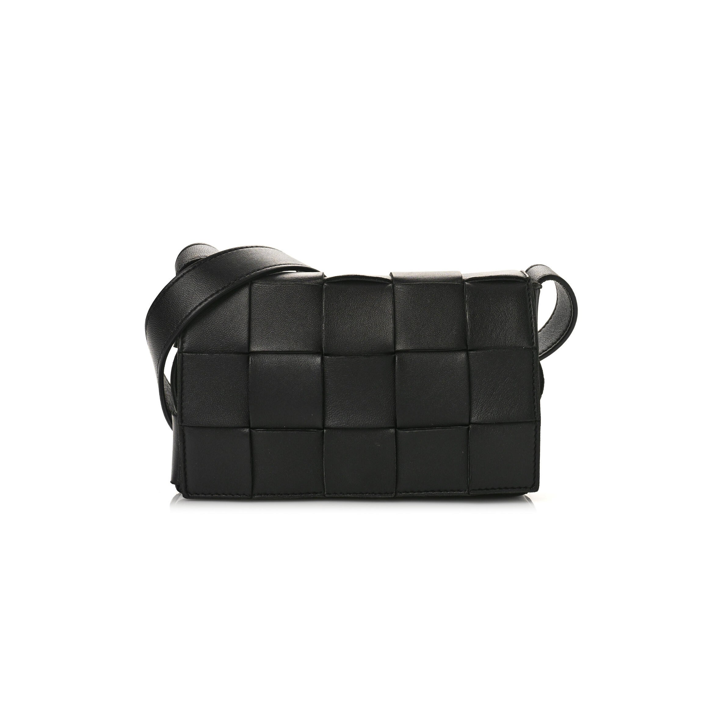 B0tt*ga Ven*ta LAMBSKIN MAXI INTRECCIO SMALL CASSETTE CROSSBODY BAG BLACK (19*12*4cm) Master Quality