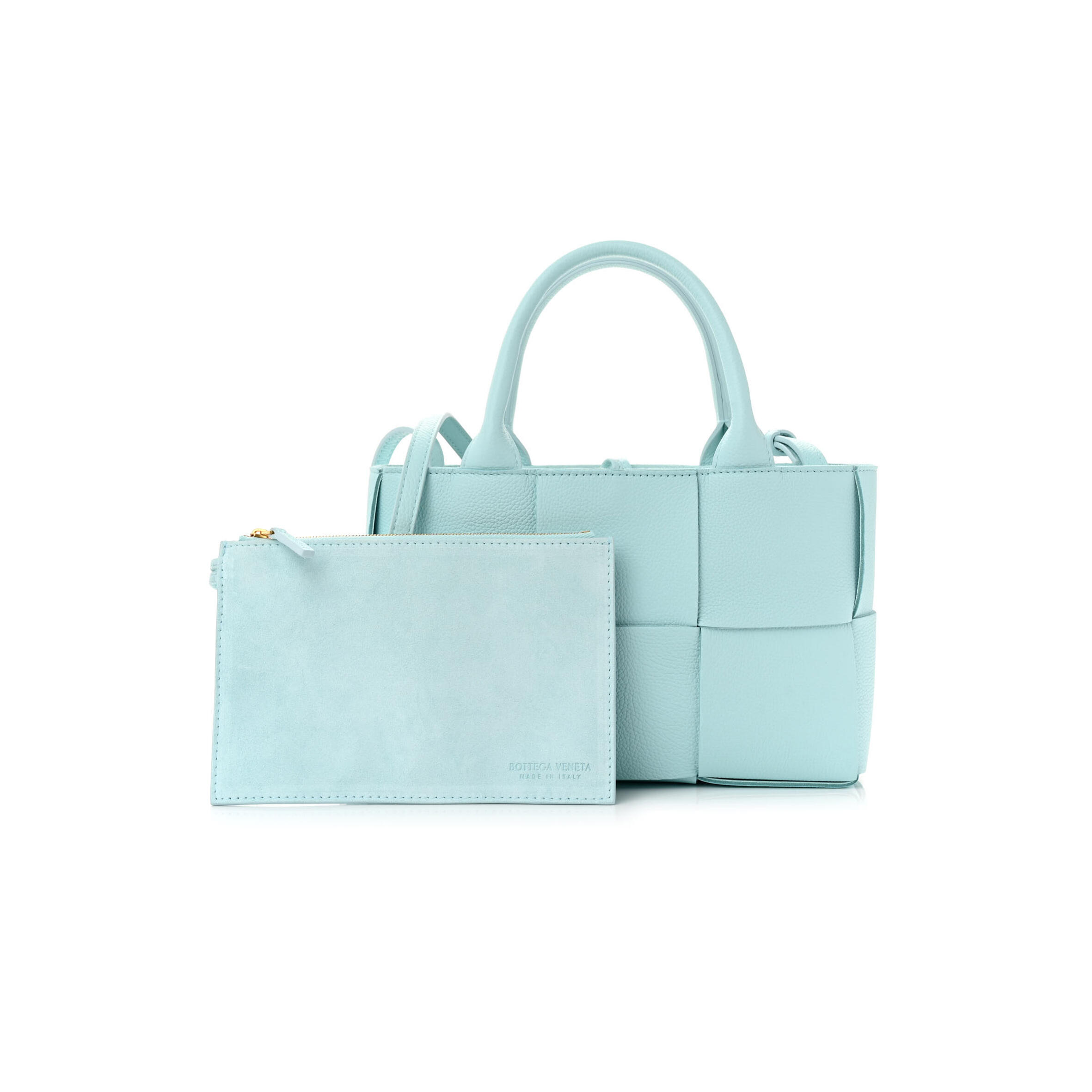 B0tt*ga Ven*ta GRAINED CALFSKIN MAXI INTRECCIATO MINI ARCO TOTE PALE BLUE (25*17*8cm) Master Quality