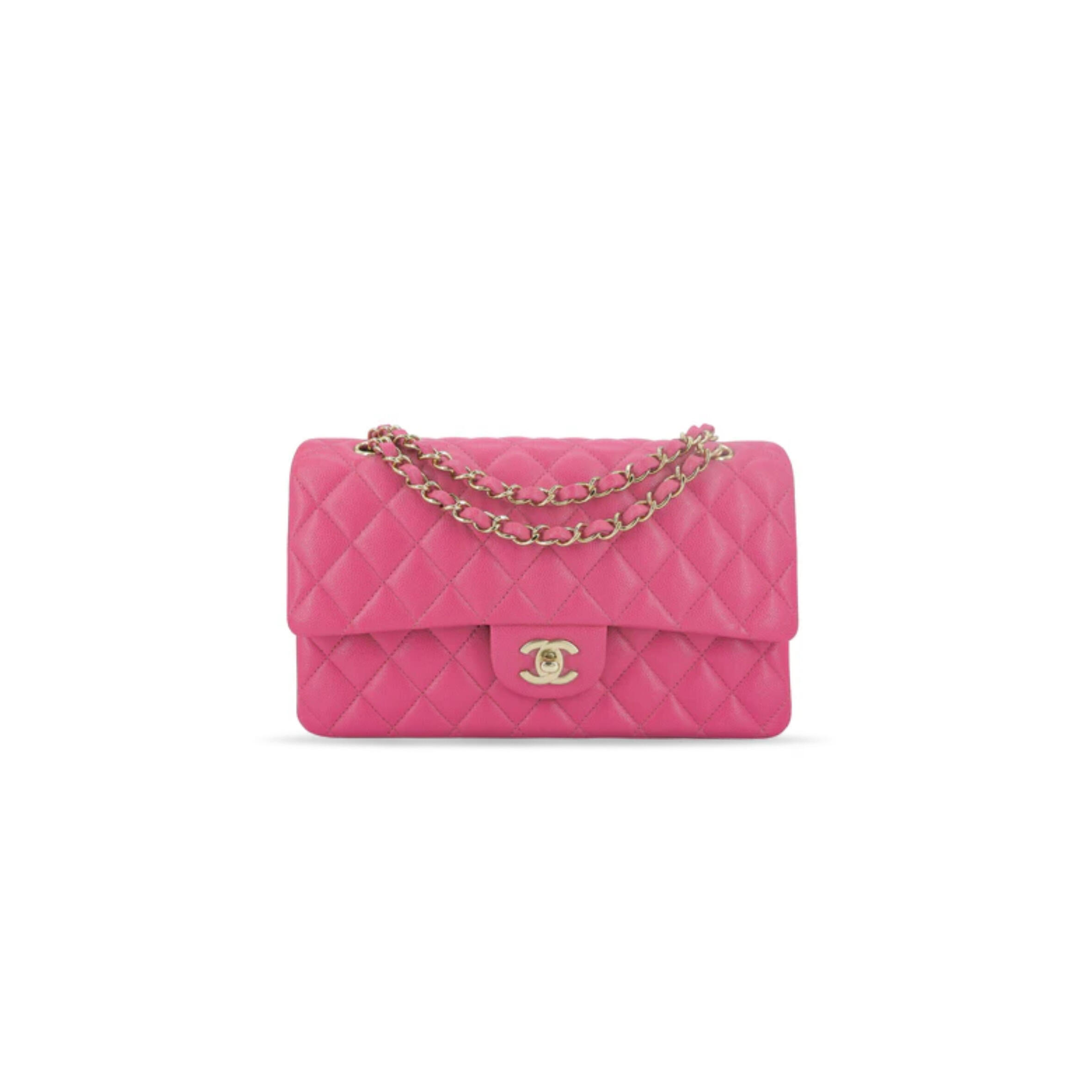Ch**el 19C BARBIE PINK CAVIAR MEDIUM CLASSIC DOUBLE FLAP BAG (25.5*16*7.5cm) Master Quality