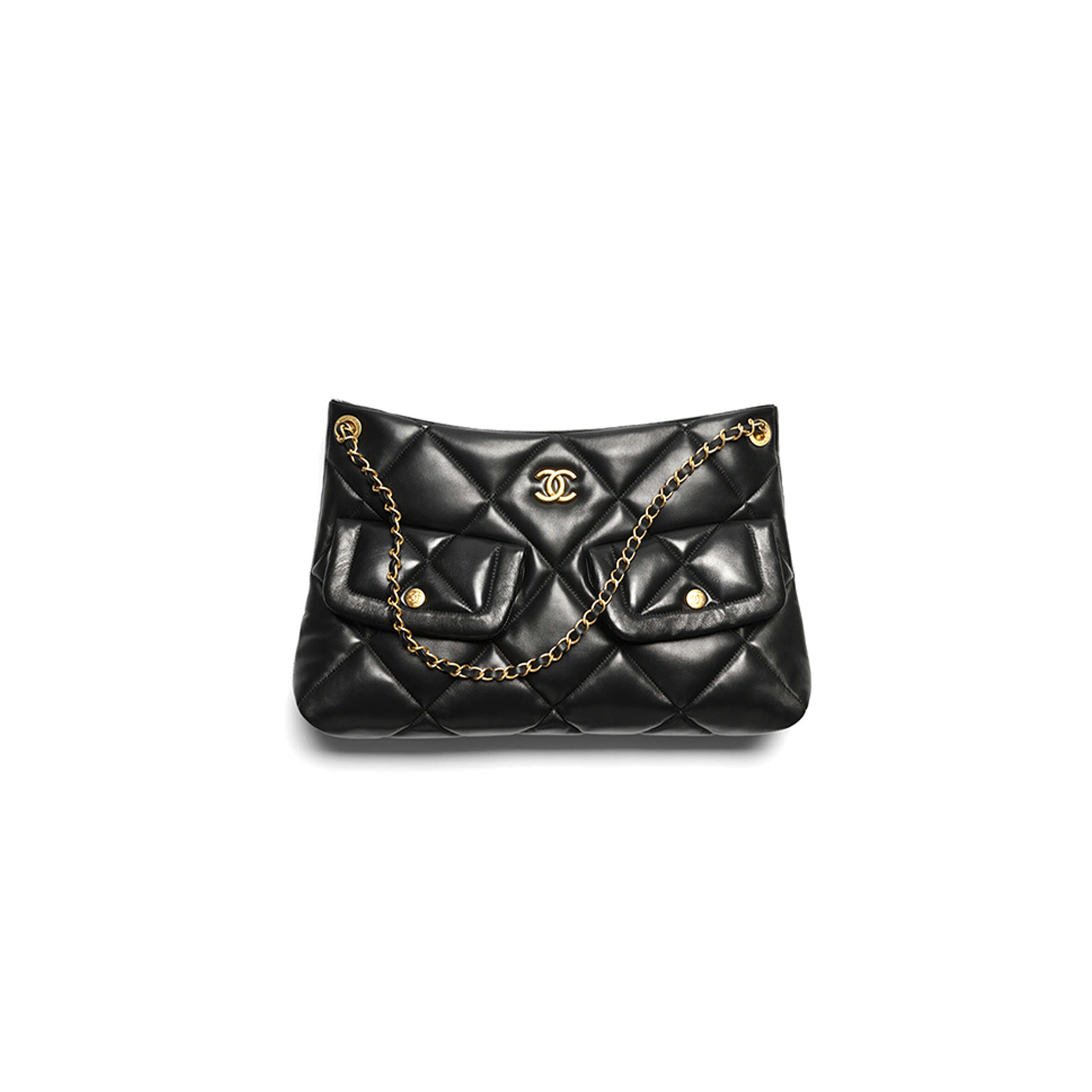 Ch**el SHOPPING BAG SHINY LAMBSKIN &amp; GOLD-TONE METAL BLACK AS5740 (38*26*11cm) Master Quality