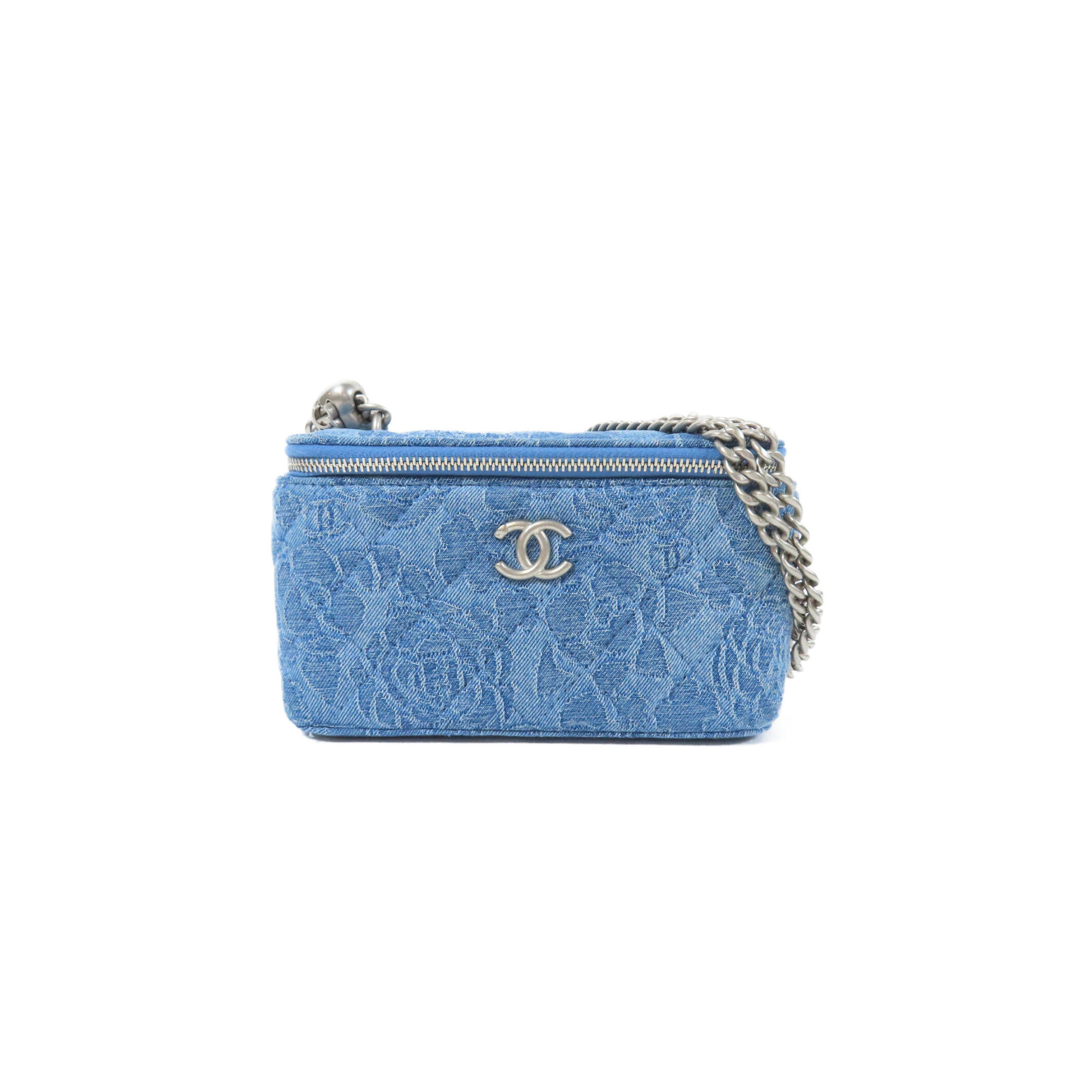 Ch**el VANITY D1am0nd QUILTED DENIM SHOULDER BAG WITH SILVER BUCKLE CHAIN STRAP (16*9.5*8cm) Master Quality