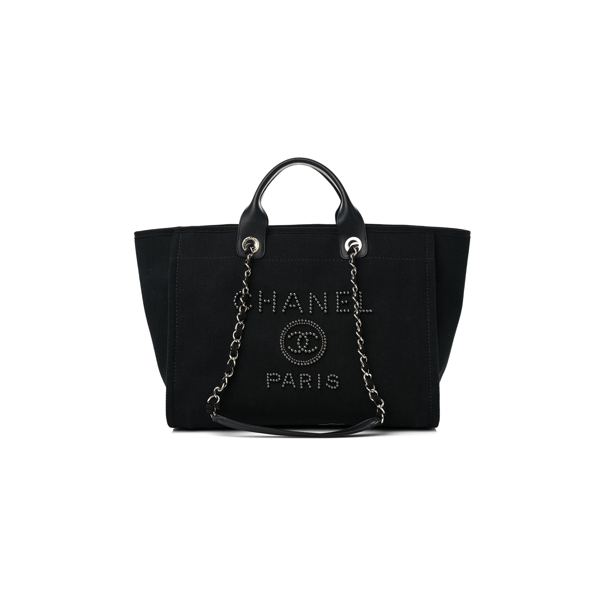 Ch**el CANVAS PEARL MEDIUM DEAUVILLE TOTE BLACK A57067 (33*28*16cm) Master Quality
