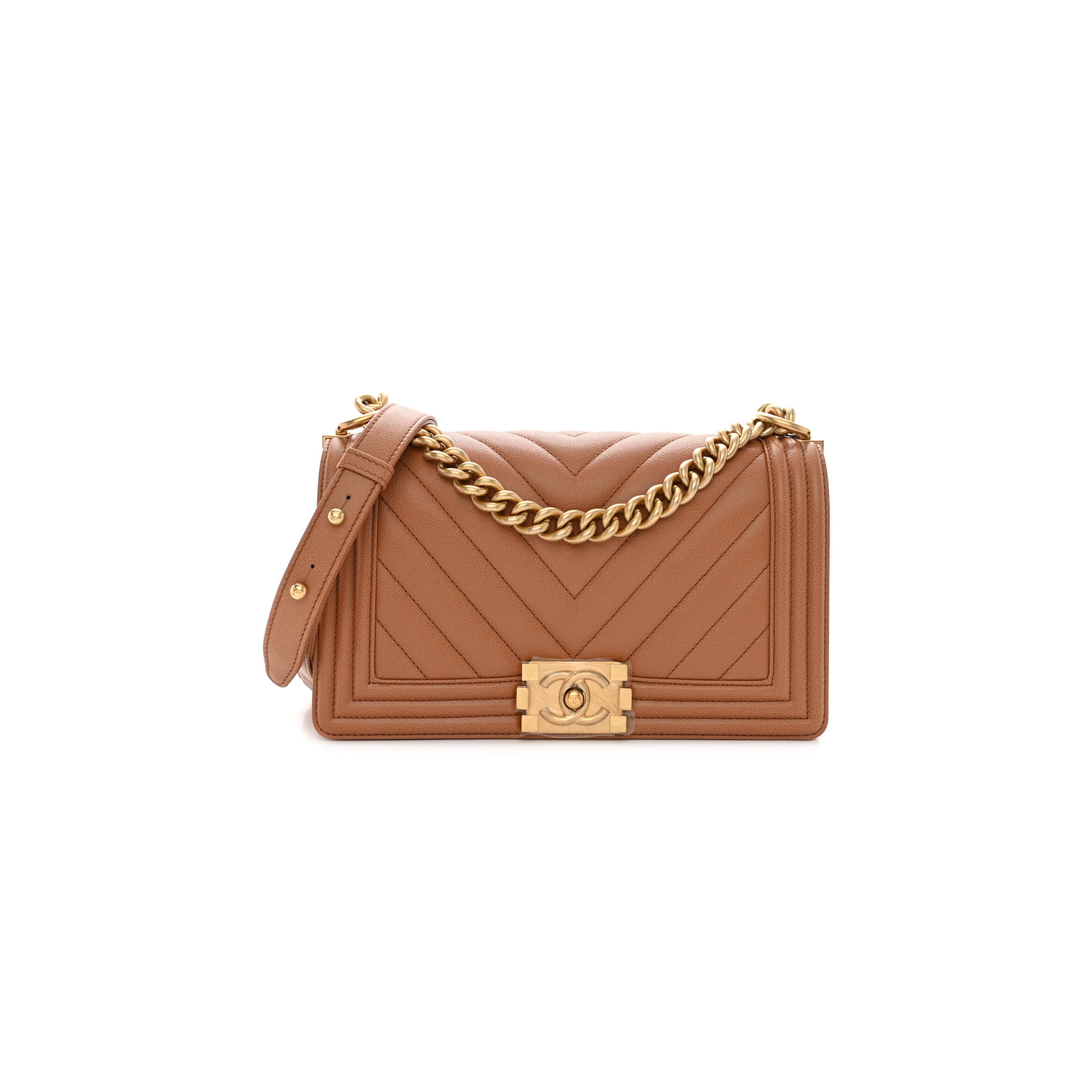 Ch**el CAVIAR CHEVRON MEDIUM QUILTED BOY FLAP BROWN A67086 (25*15*6cm) Master Quality