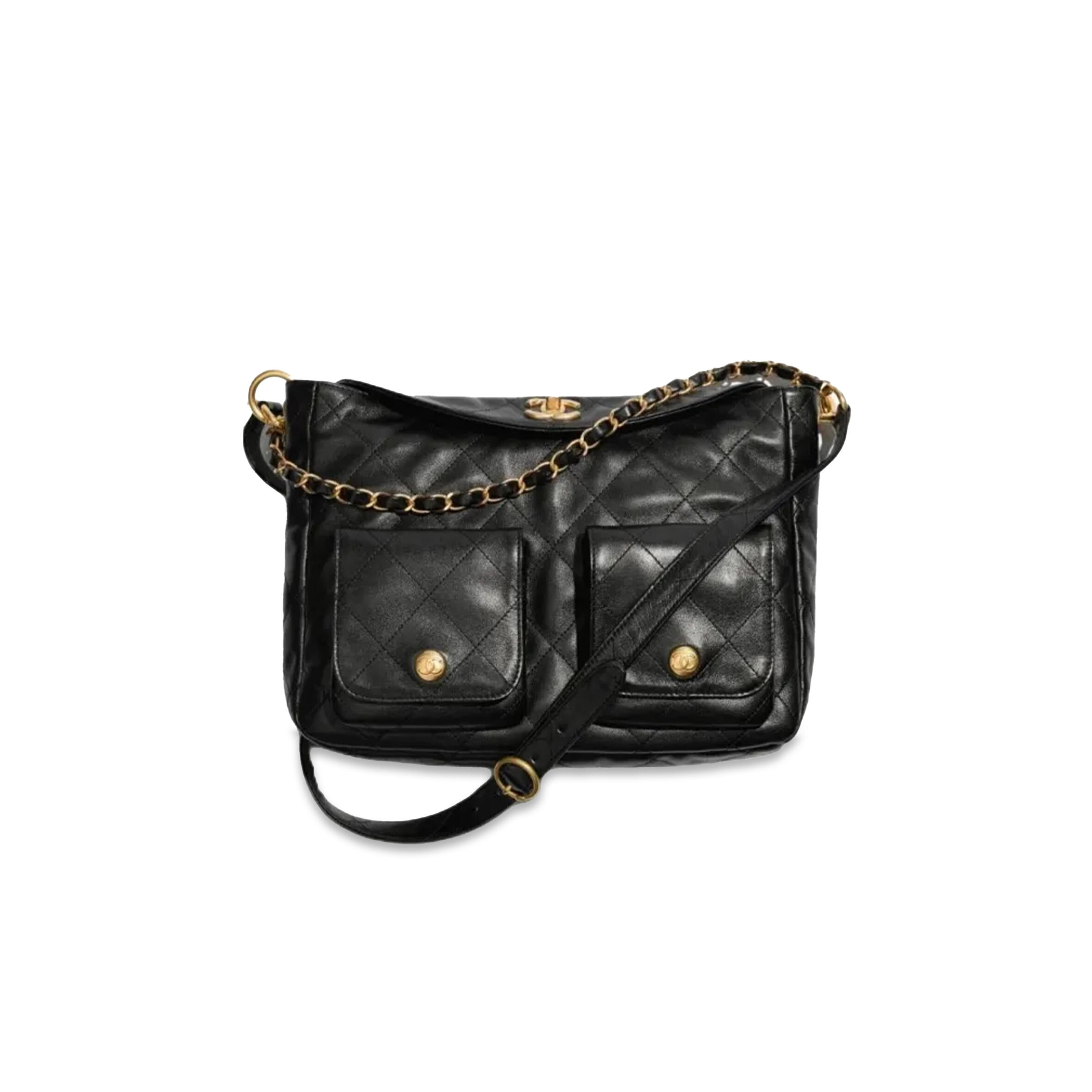 Ch**el HOBO HANDBAG GRAINED CALFSKIN &amp; GOLD-TONE METAL BLACK AS4668 (30*21.5*5cm) Master Quality