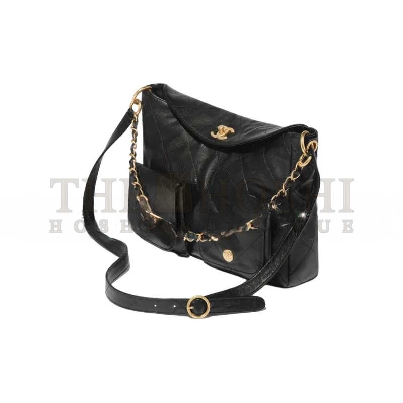 Ch**el HOBO HANDBAG GRAINED CALFSKIN &amp; GOLD-TONE METAL BLACK AS4668 (30*21.5*5cm) Master Quality
