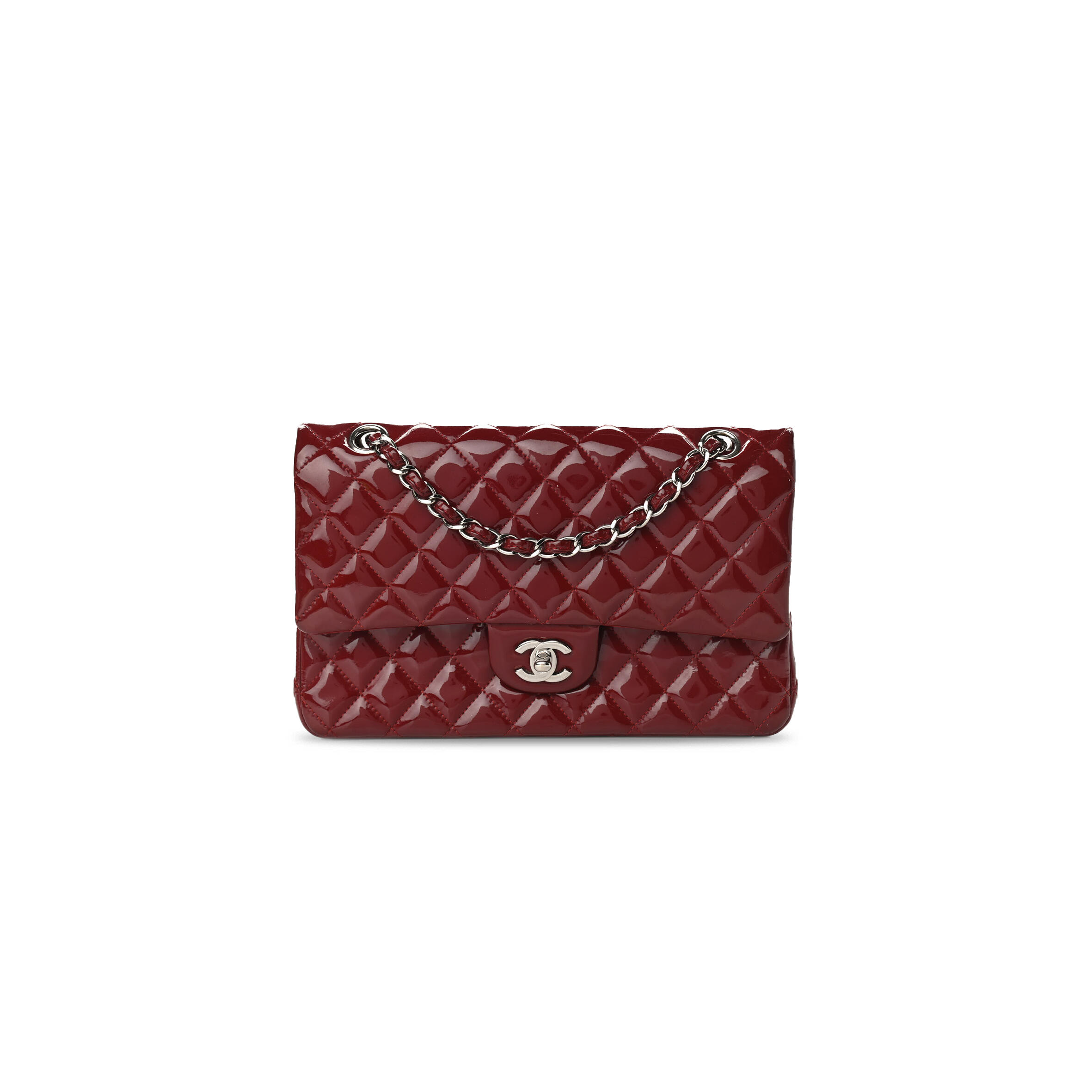 Ch**el PATENT CALFSKIN QUILTED MEDIUM DOUBLE FLAP 903130 (25*15*6cm) Master Quality