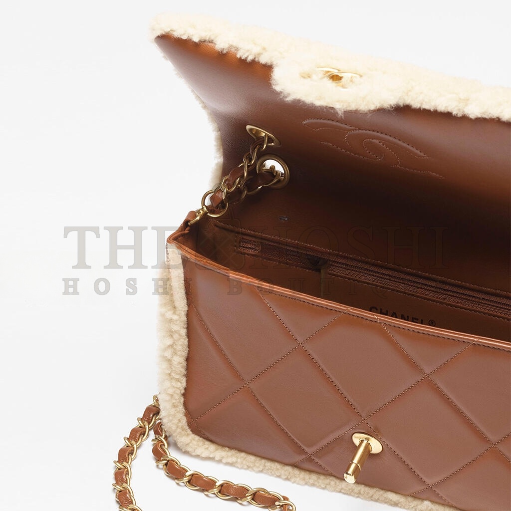 Ch**el SHEARLING LAMBSKIN &amp; GOLD-TONE METAL FLAP BAG AS5148 (18*12*6cm) Master Quality