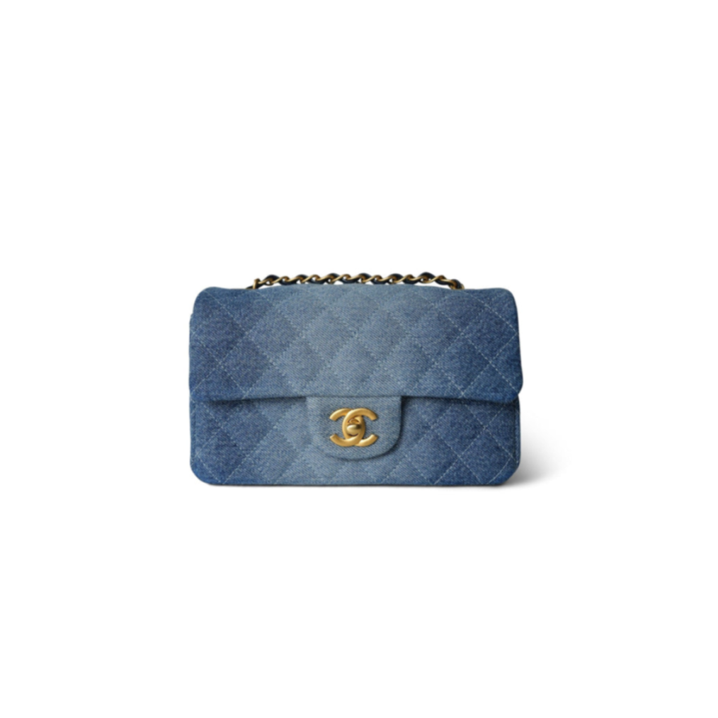 Ch**el 24S BLUE DENIM QUILTED MINI RECTANGULAR FLAP AS6990 (20*12*7cm) Master Quality