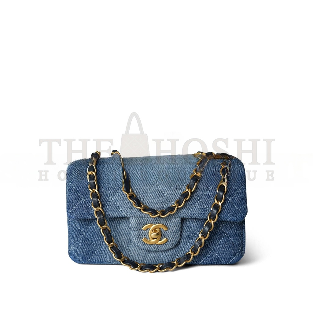 Ch**el 24S BLUE DENIM QUILTED MINI RECTANGULAR FLAP AS6990 (20*12*7cm) Master Quality