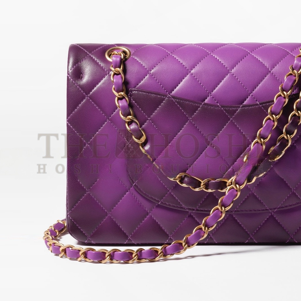 Ch**el MINI BAG WITH TOP HANDLE, SHINY LAMBSKIN &amp; GOLD-TONE METAL (25.5*14*6.5cm) Master Quality