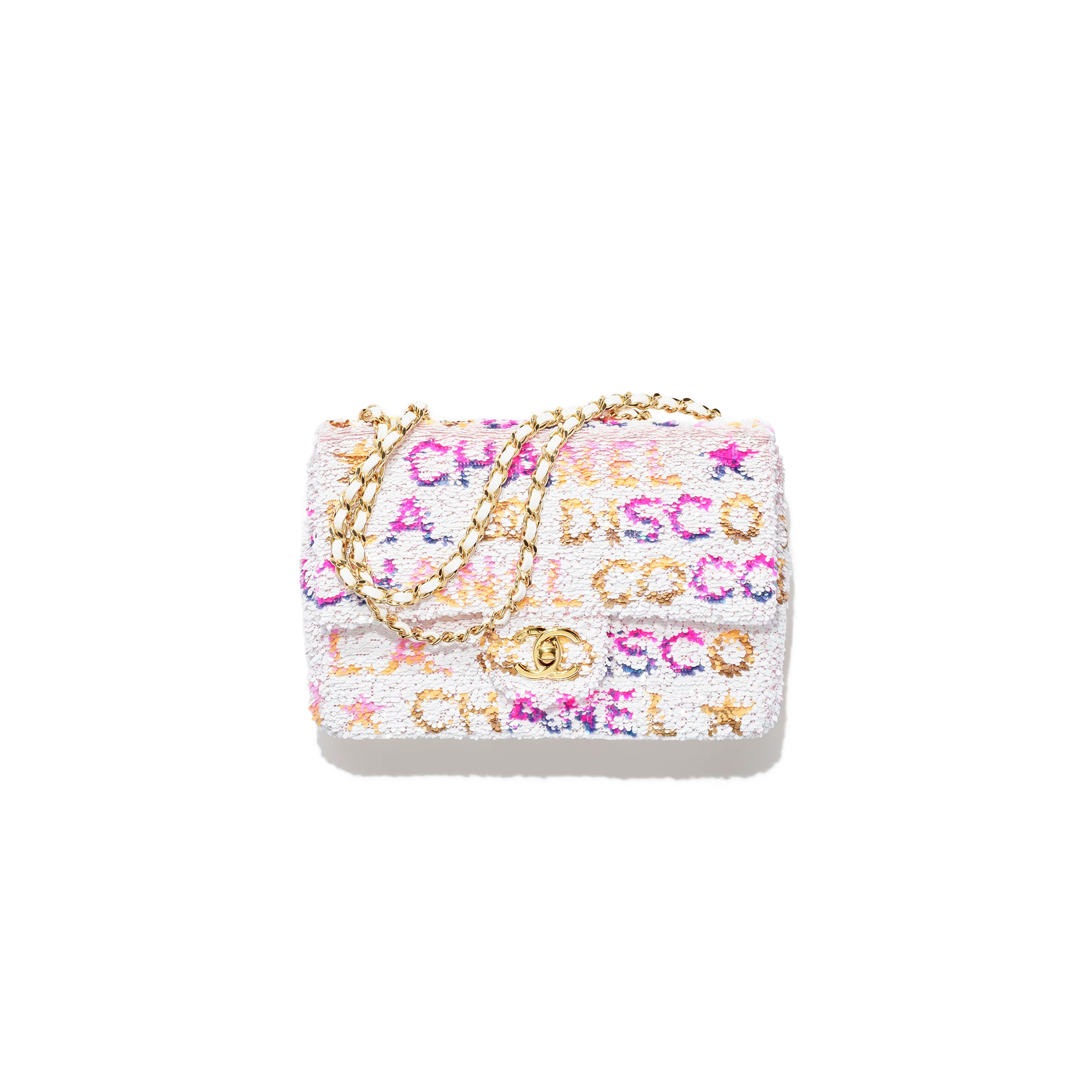 Ch**el SEQUIN LOGO CC SMALL SINGLE FLAP WHITE MULTICOLOR (20*13*6cm) Master Quality