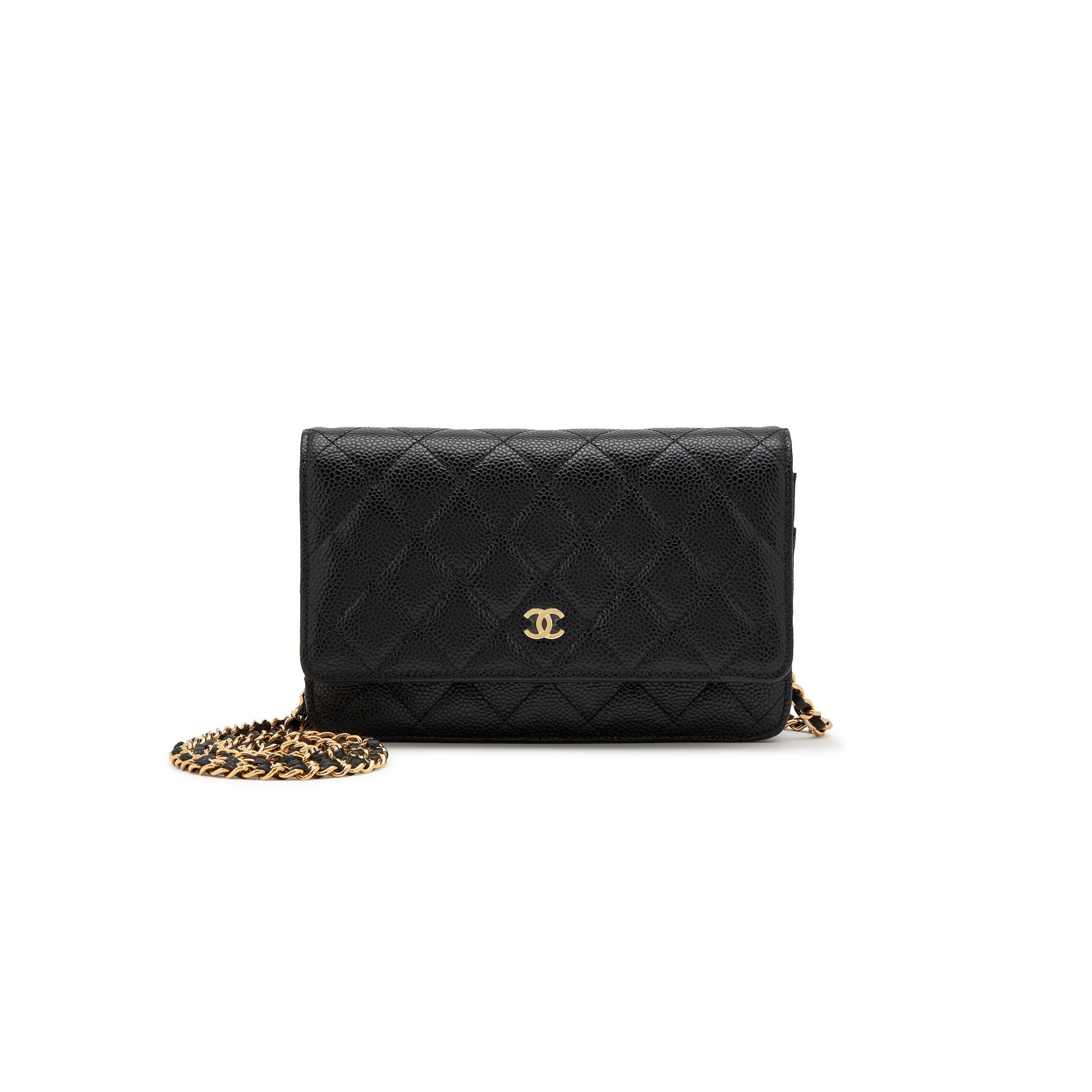 Ch**el QUILTED CAVIAR WALLET ON CHAIN WOC BLACK GOLD HARDWARE A33814 (19*12*3cm) Master Quality