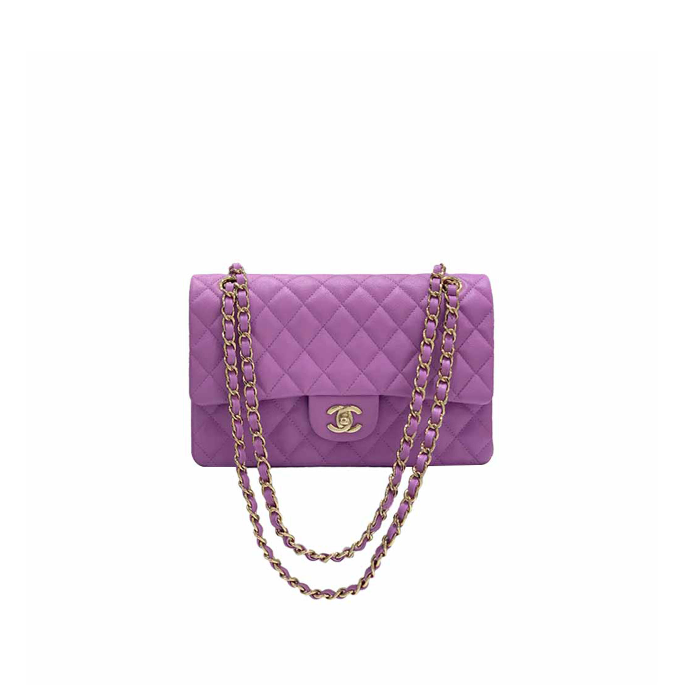 Ch**el CAVIAR QUILTED MEDIUM DOUBLE FLAP PURPLE (25.5*15.5*6.5cm) Master Quality