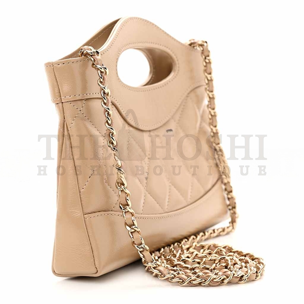 Ch**el SHINY CRUMPLED CALFSKIN QUILTED NANO 31 SHOPPING BAG BEIGE (20*17.5*3.5cm) Master Quality