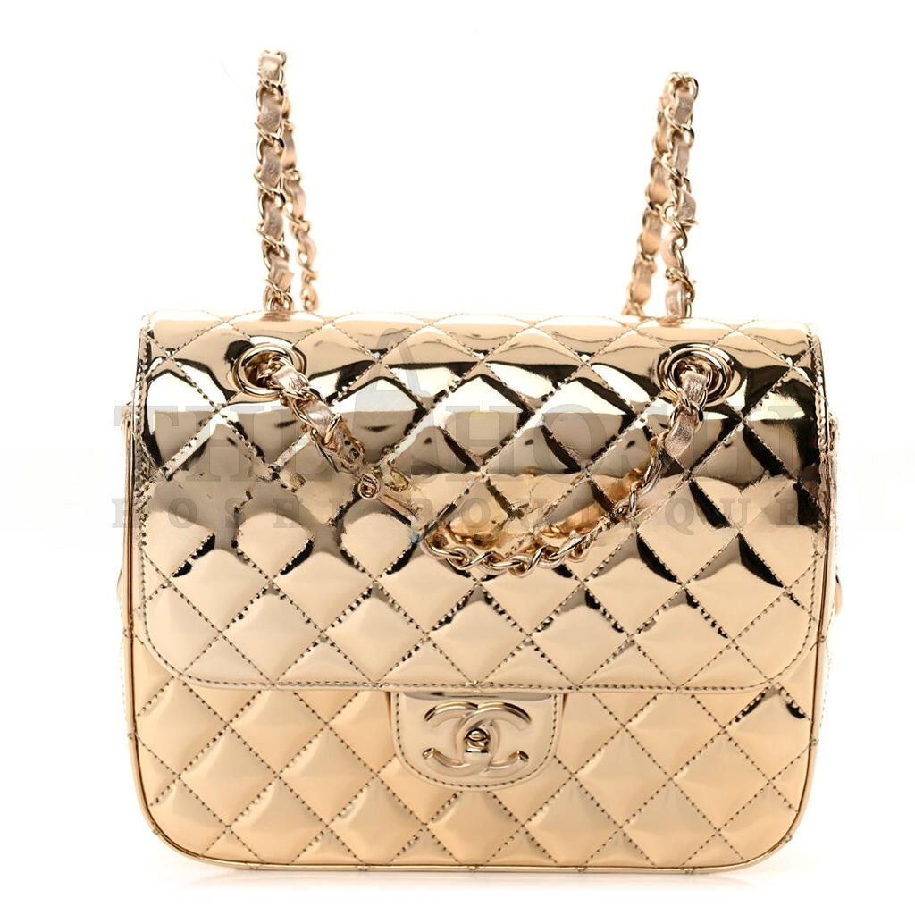 Ch**el MIRROR CALFSKIN METALLIC CALFSKIN QUILTED HOLLYWOOD BOULEVARD BACKPACK WITH COIN PURSE GOLD AS4647 (20*15*6.5cm) Master Quality