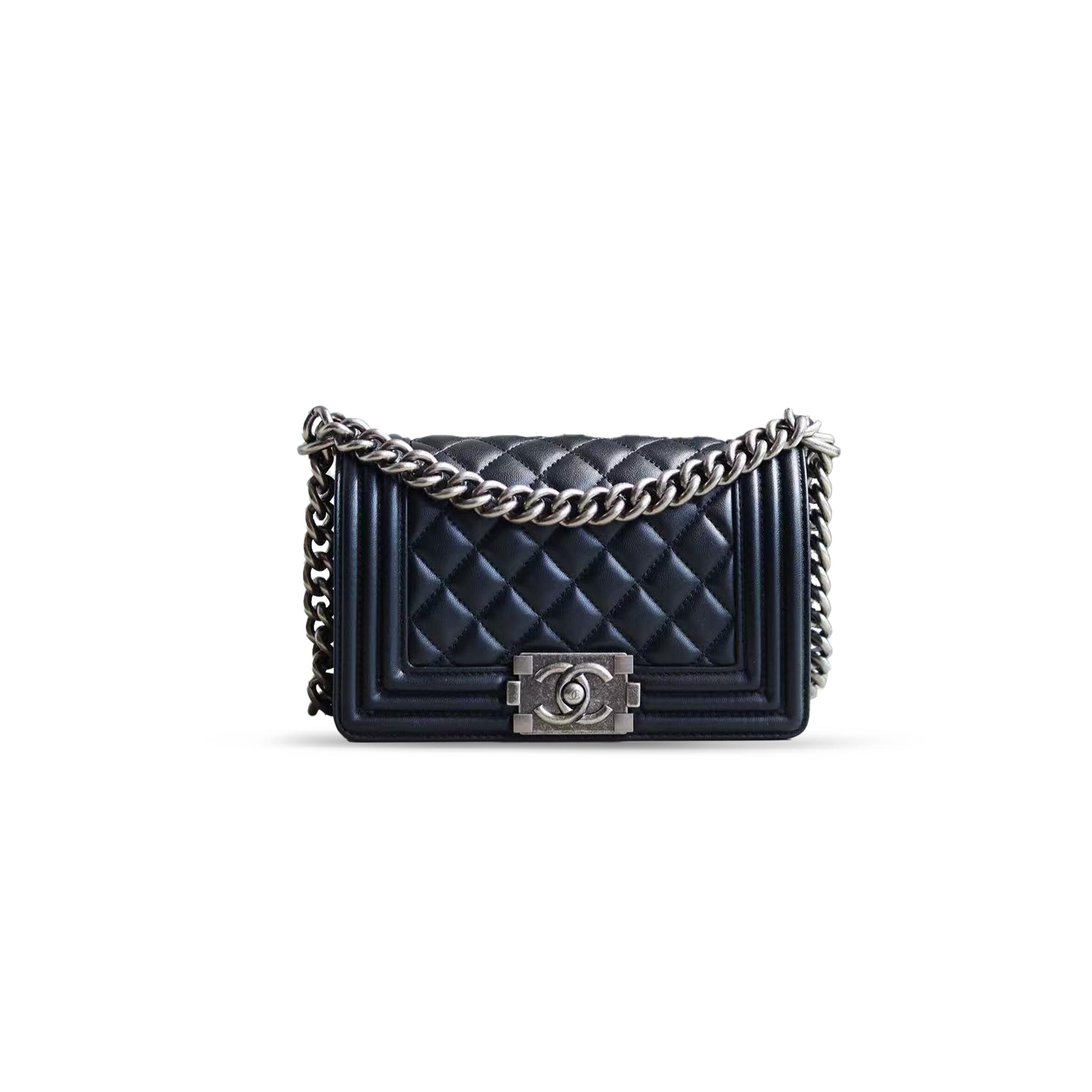 Ch**el SMALL BOY Ch**el HANDBAG LAMBSKIN &amp; RUTHENIUM-FINISH METAL BLACK A67085 (20.5*12*8.5cm) Master Quality