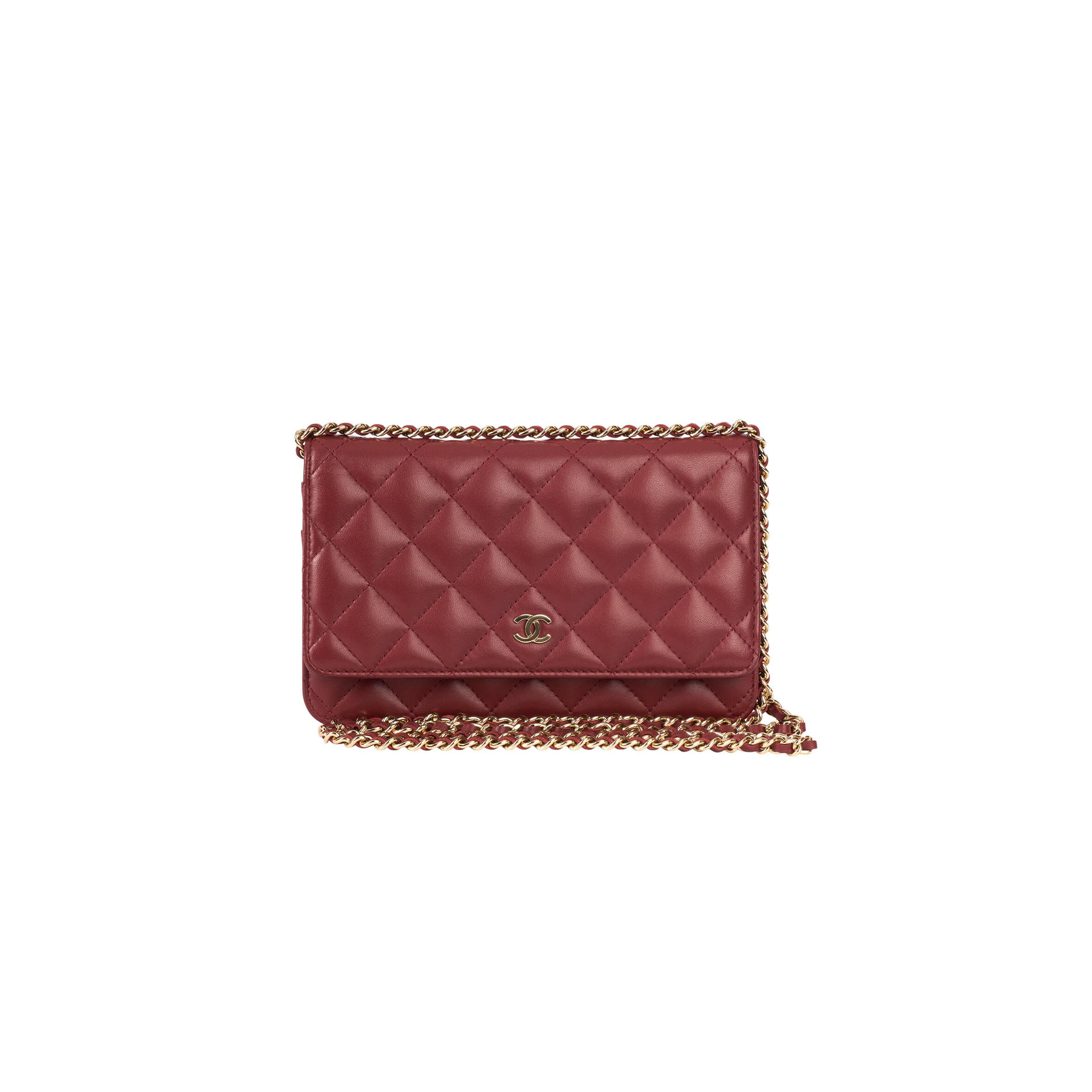 Ch**el DARK RED LAMBSKIN MATELASSE WALLET ON CHAIN  (19*13*4cm) Master Quality