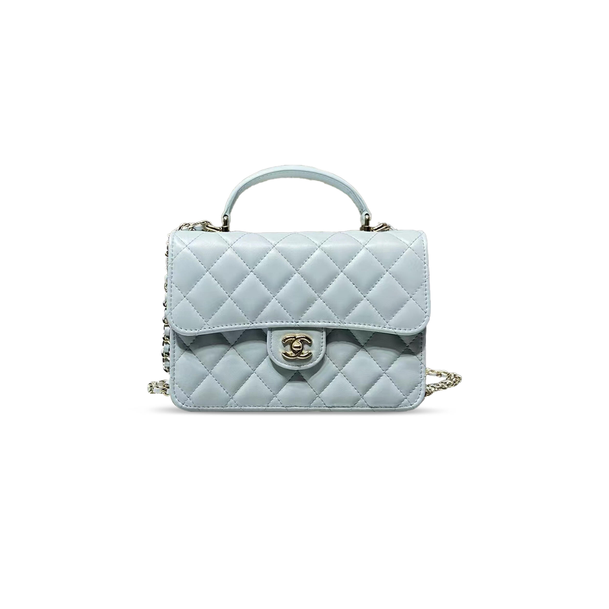 Ch**el SMALL TOP HANDLE FLAP BAG WITH CHAIN QUILTED LAMBSKIN AP4450 (18*14*3cm) Master Quality
