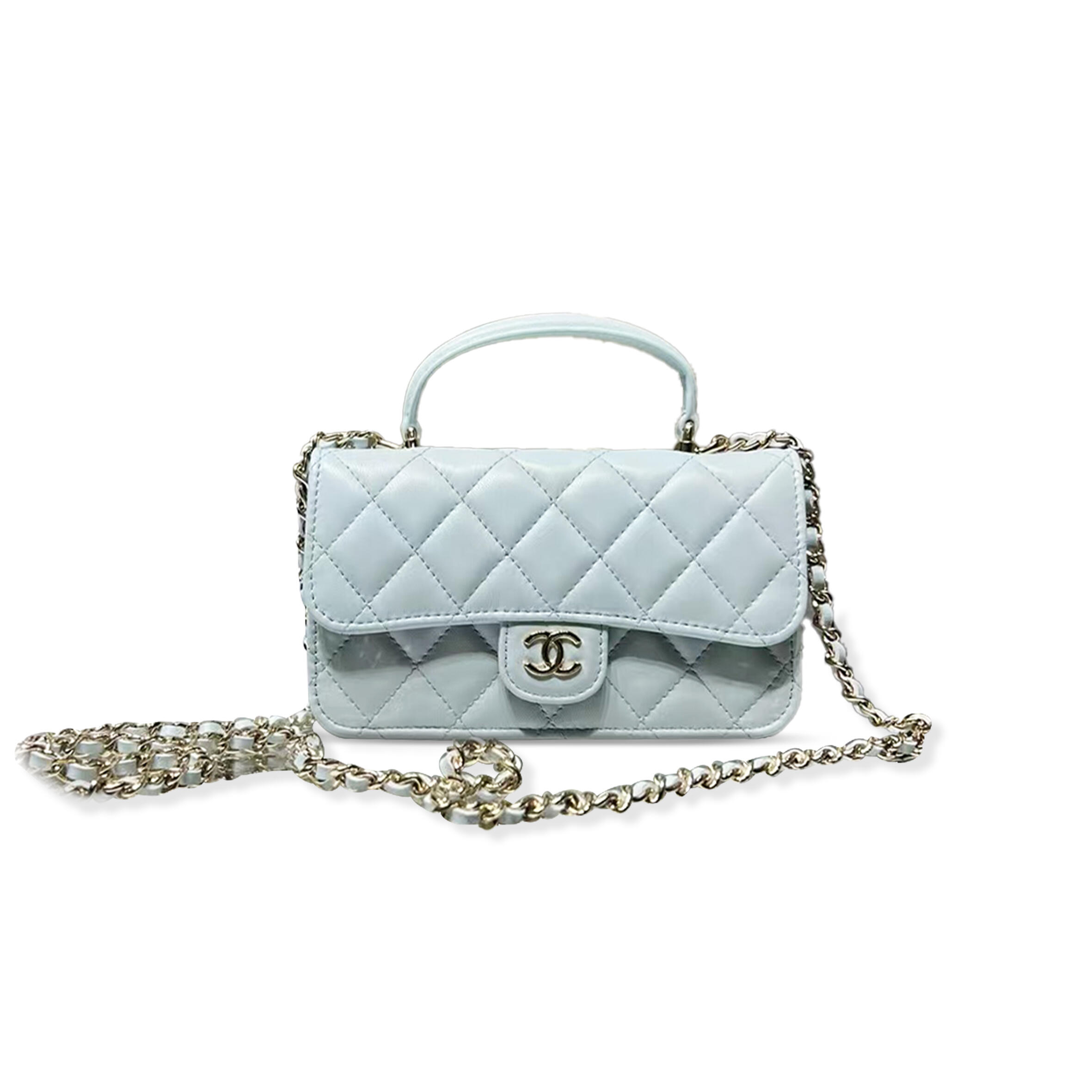 Ch**el MINI TOP HANDLE FLAP BAG WITH CHAIN QUILTED LAMBSKIN AP3226 (17.2*10*3.3cm) Master Quality