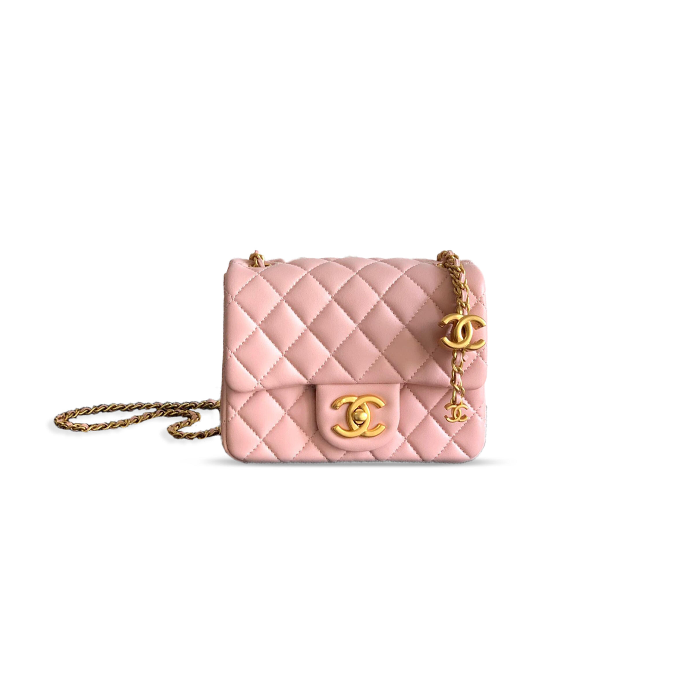 Ch**el FLAP BAG SHINY LANBSKIN IN SAKURA POWDER 255219  (18*13.5*7cm) Master Quality