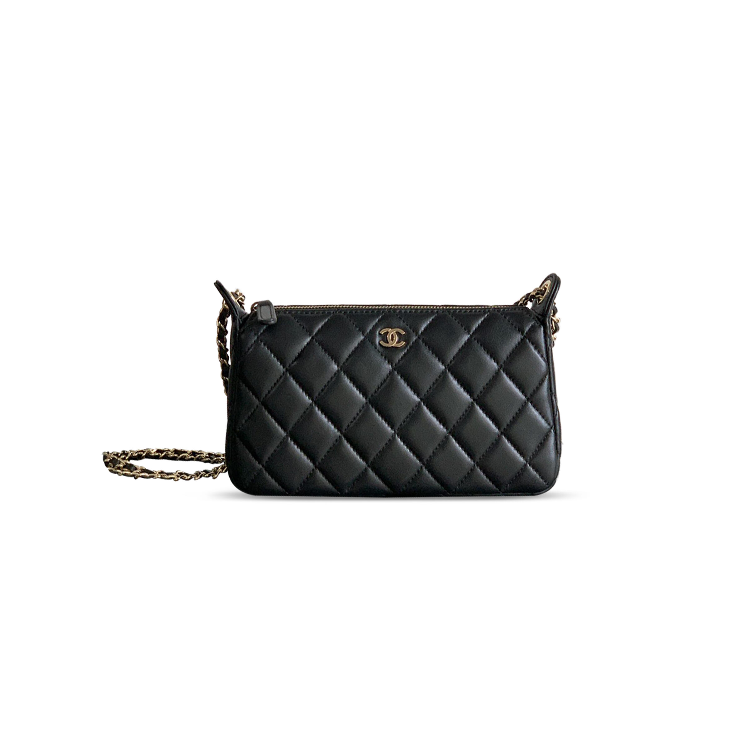 Ch**el GRAINED CALFSKIN 25B CLUTCH WITH CHAIN BAG IN BLACK 253911 (21*12*5.5.cm) Master Quality